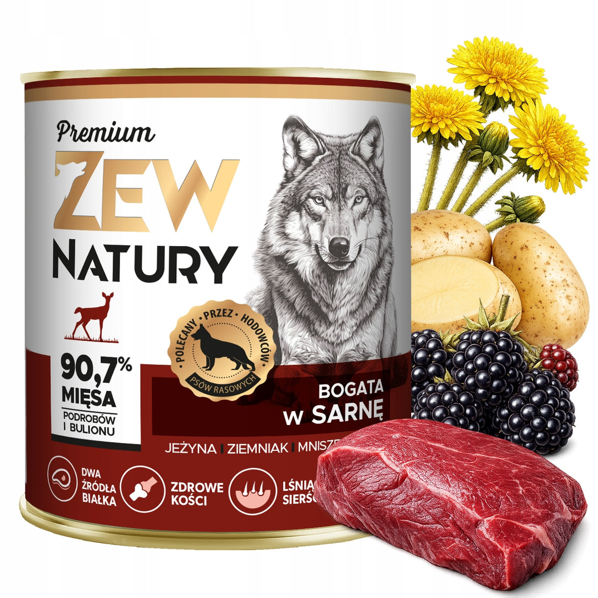 Premium Wet Dog Food Rich in Roe deer Can 800g Zew Natury