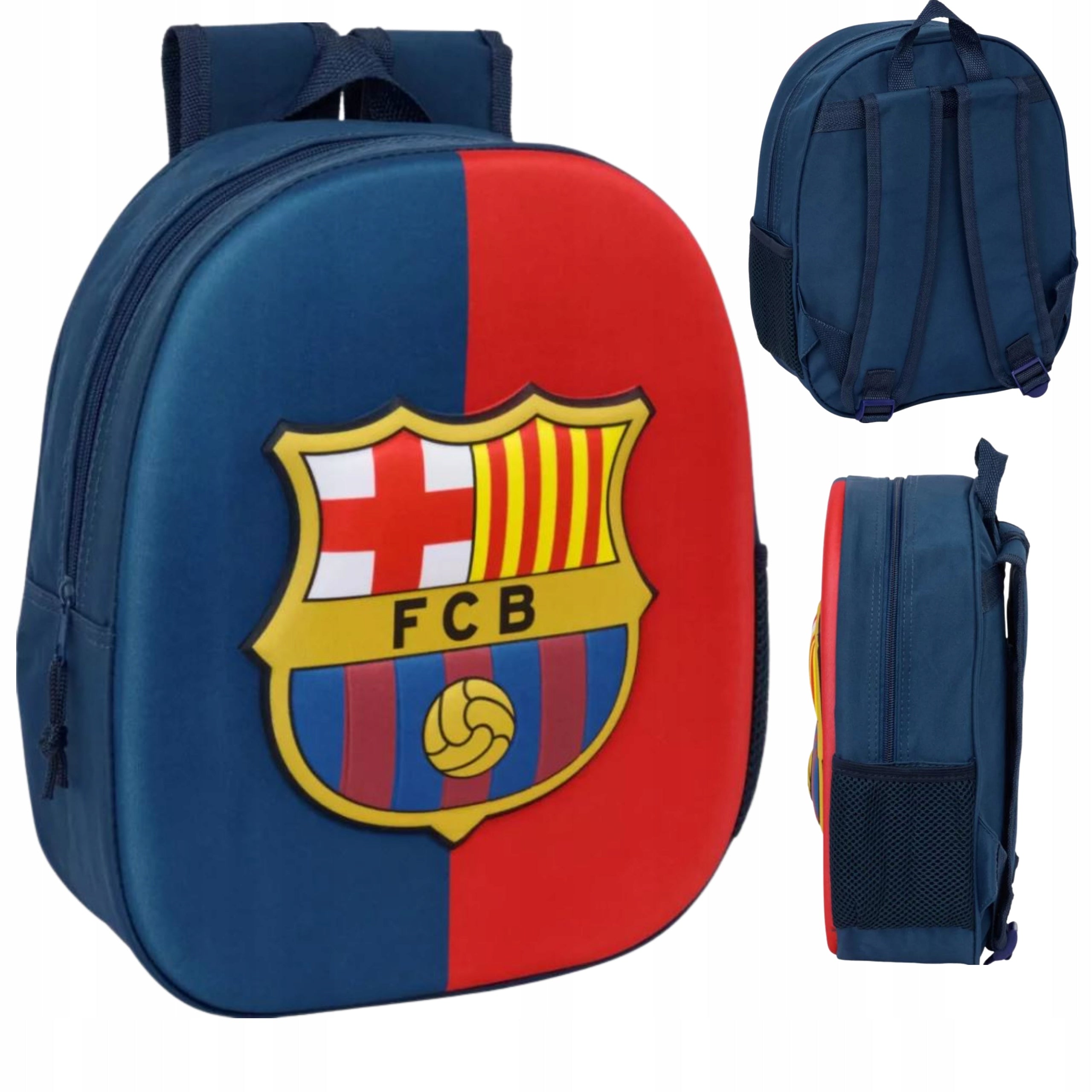 Preschool backpack for boy football large chestnut FC Barcelona 3D