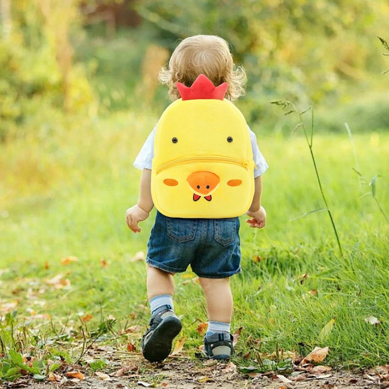 Preschool backpack for preschoolers, Puisor model, plush, 26x24x10 Color shades of yellow and gold