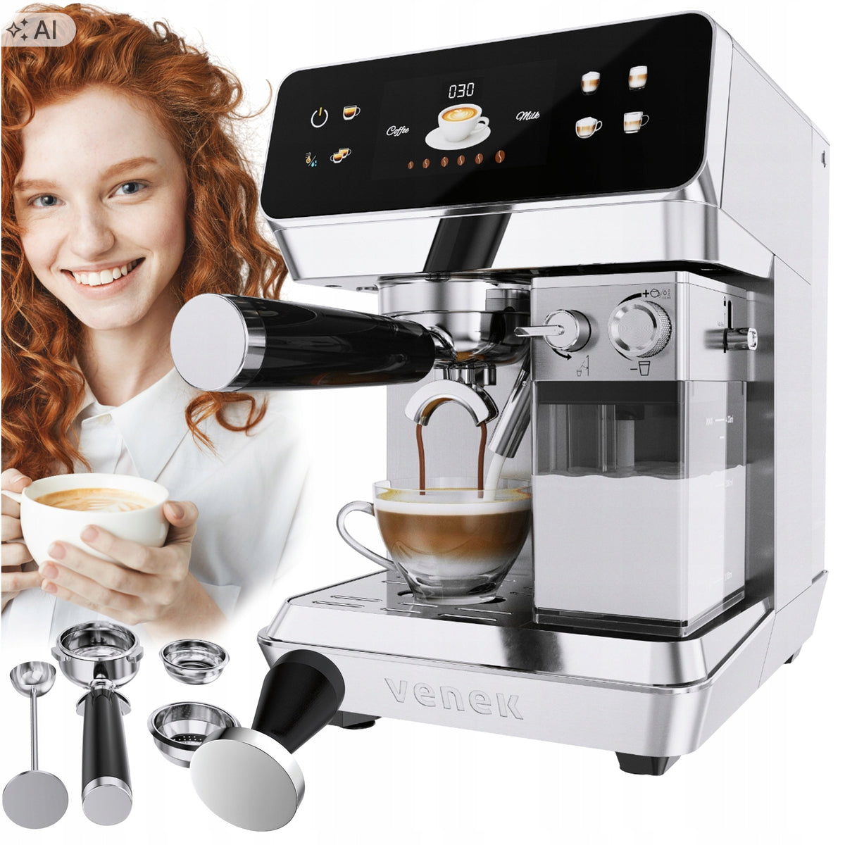Pressure Coffee Maker Venek Automatic 20bar Milk frother