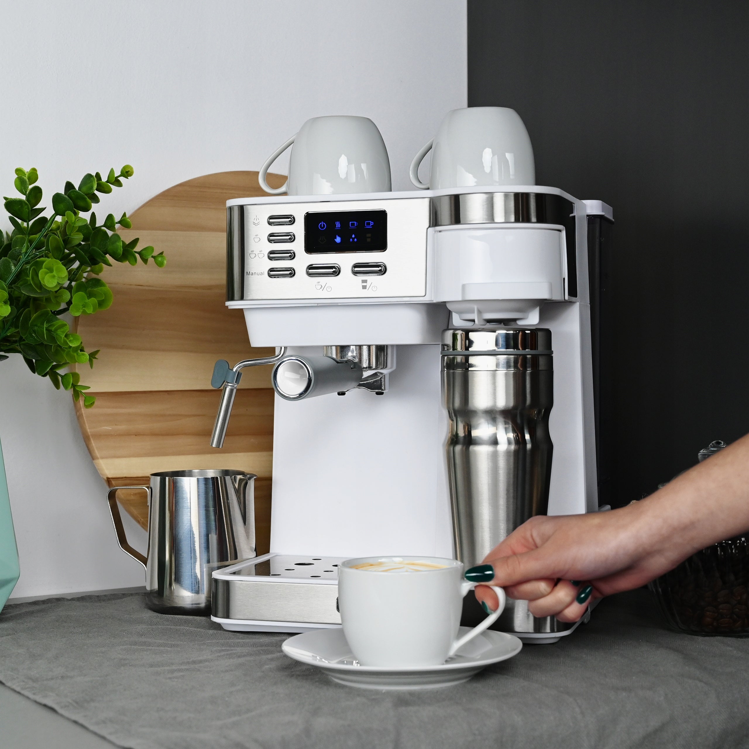 Pressure Overflow Coffee Maker Yoer 10kaw +Cup +Milk frother Packaging status original