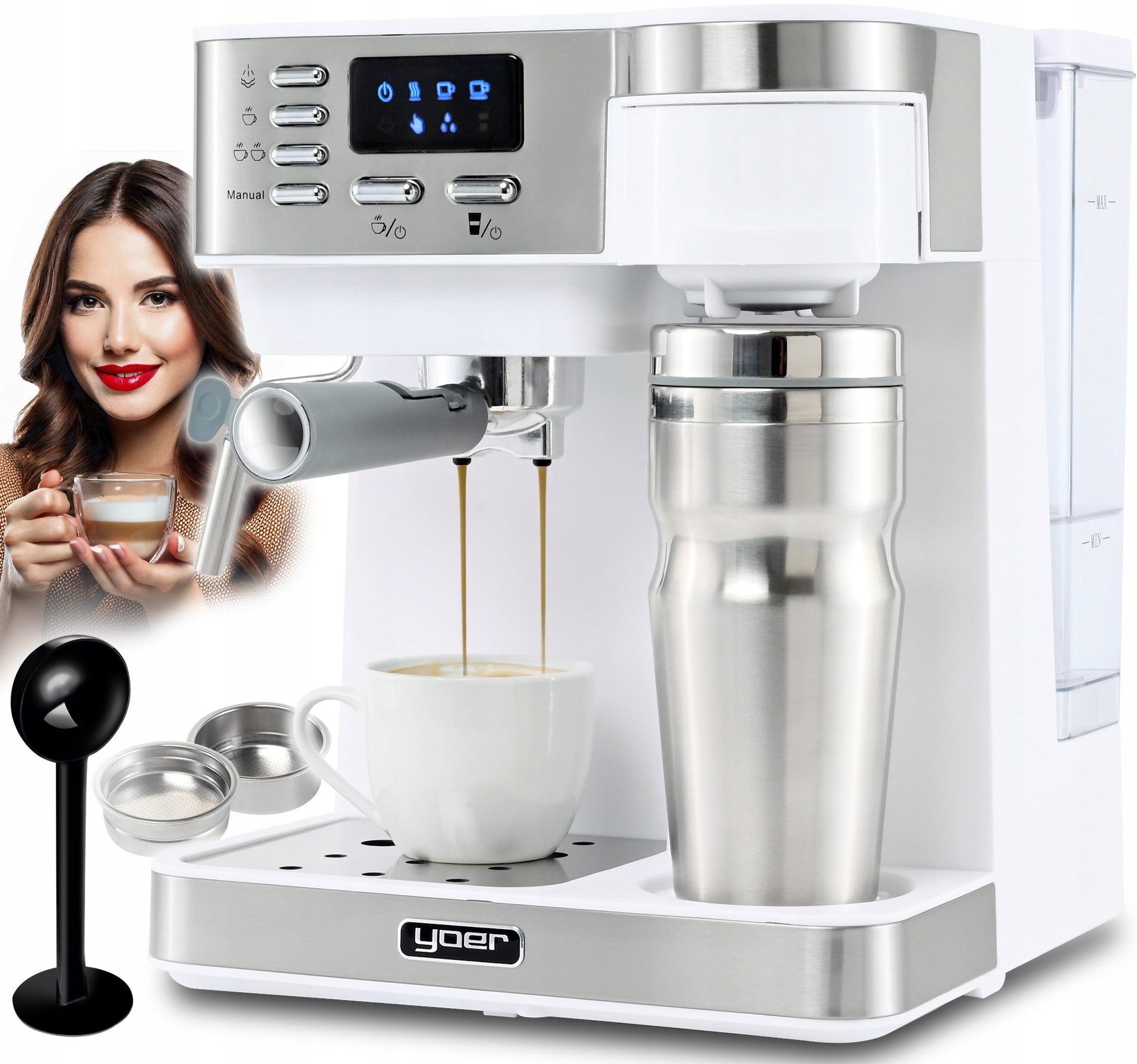 Pressure Overflow Coffee Maker Yoer 10kaw +Cup +Milk frother