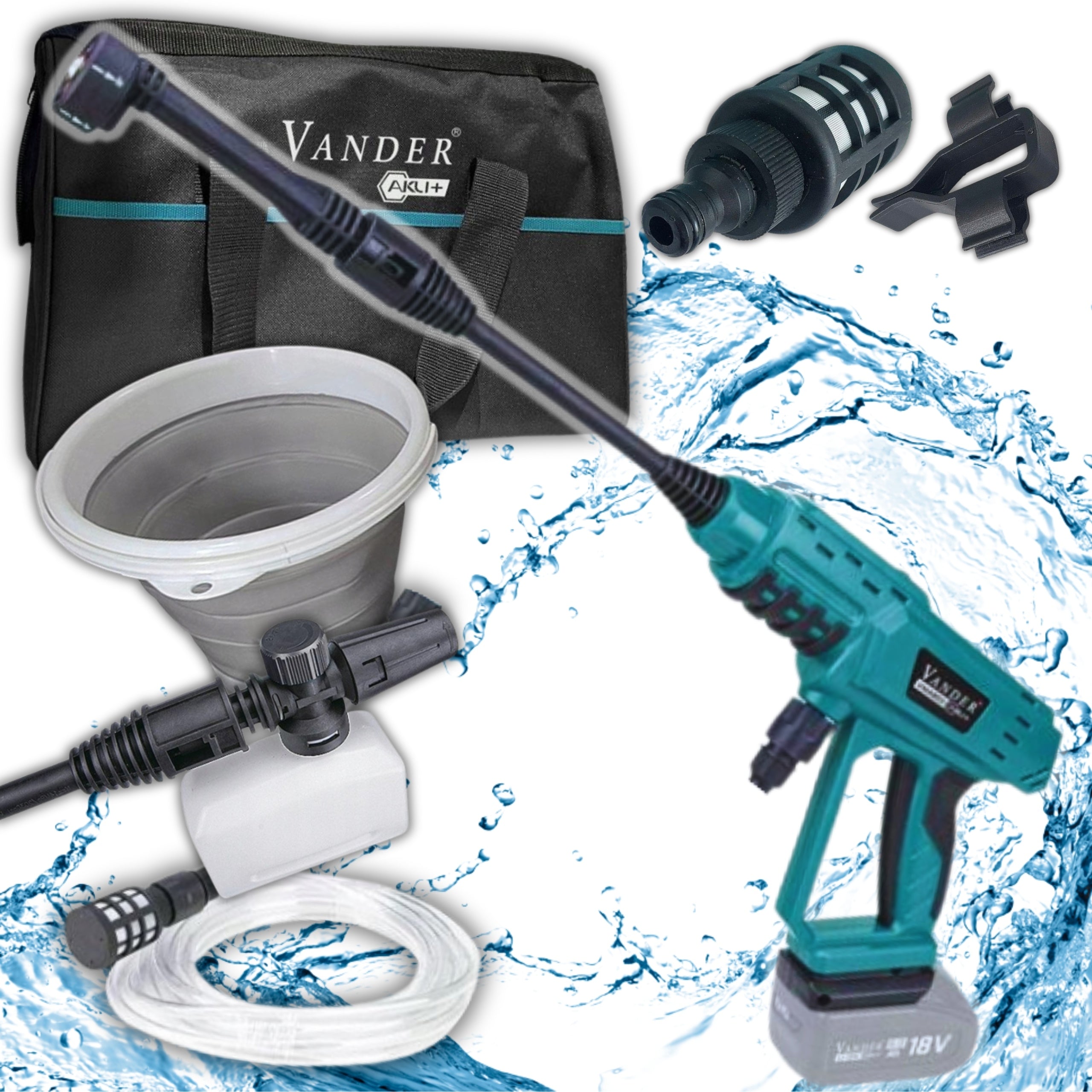 Pressure Washer Cordless 18V VANDER 24 Bar Foamer Hose 6m + BAG