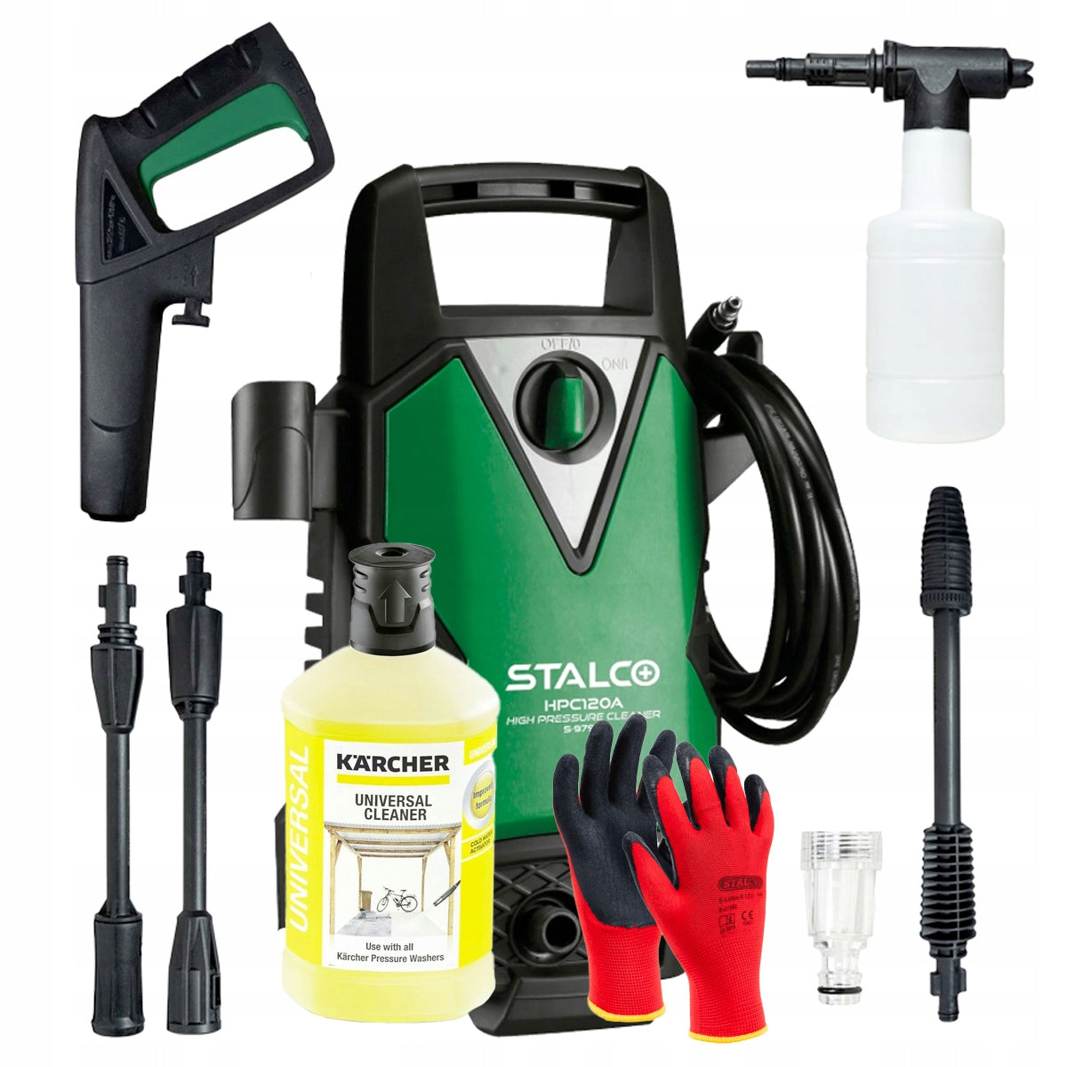 Pressure Washer Stalco Self-suction 120 Bar Set Liquid Karcher Gloves