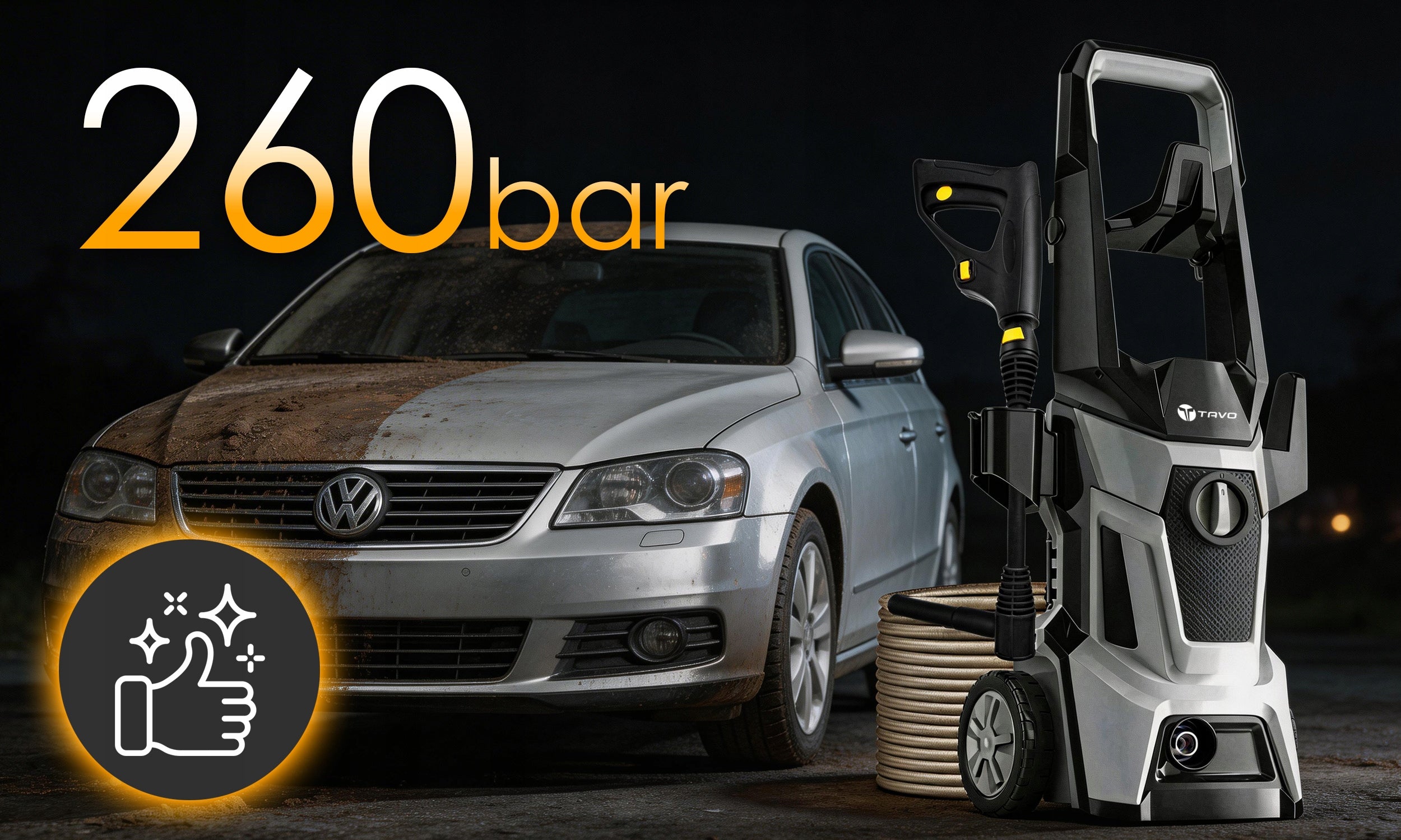 Pressure Washer Strong 260 Bar 2500W For Cleaning Cube Self-Suction Cars Brand TAVO