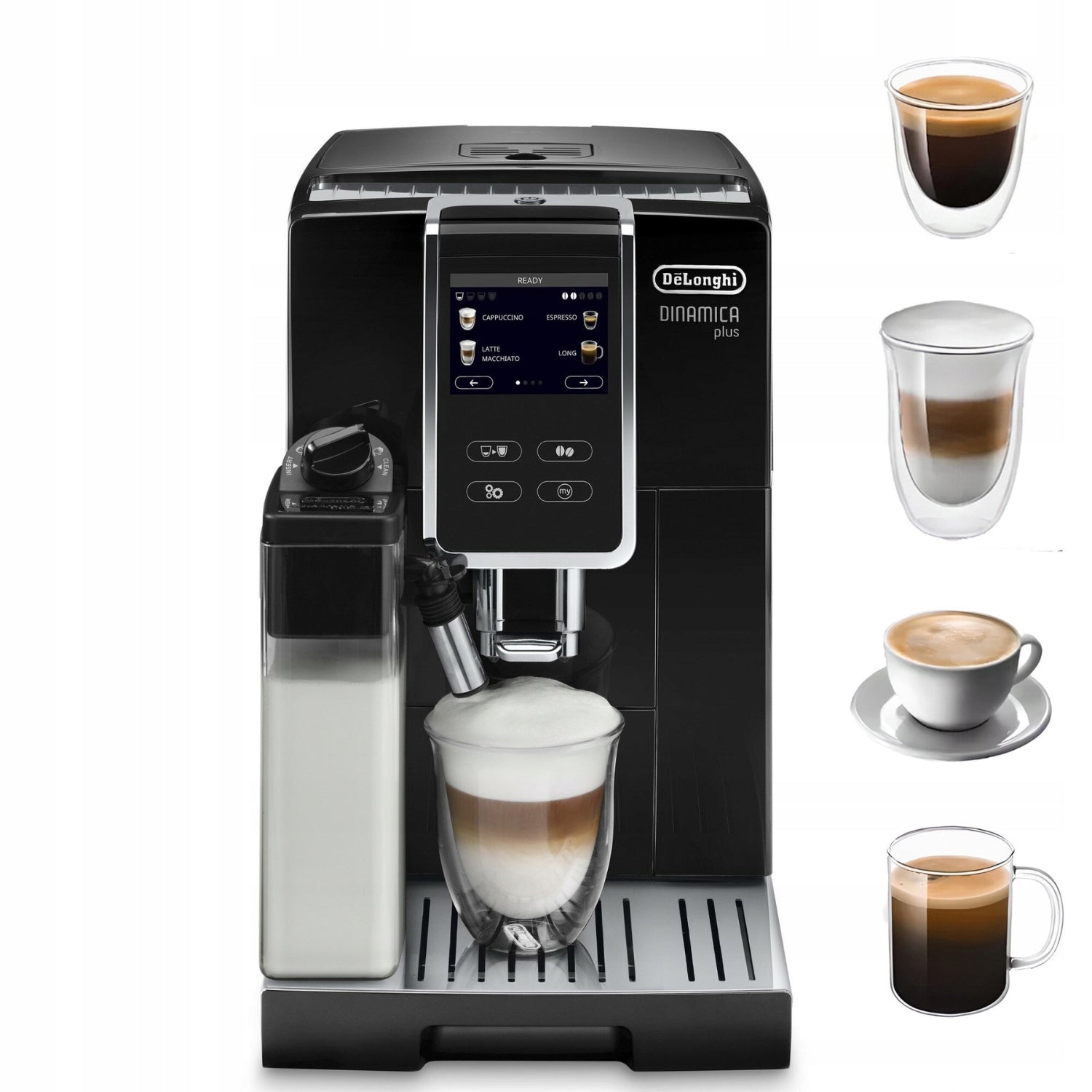 Pressure coffee maker DELONGHI Dinamica Plus ECAM 370.70.B LATTE