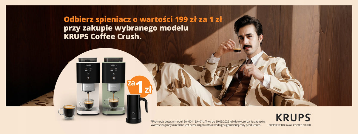 Pressure coffee maker KRUPS Coffee Crush flask with grinder Manufacturer code SA401LE0