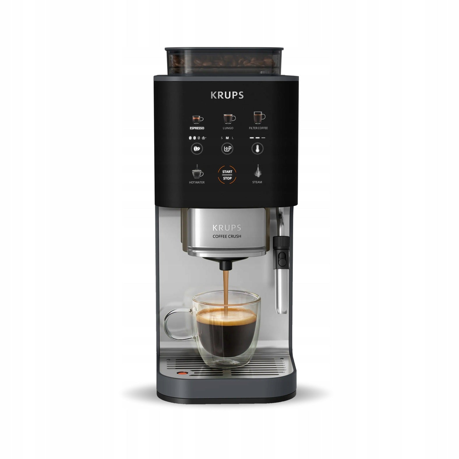 Pressure coffee maker KRUPS Coffee Crush flask with grinder grey Manufacturer code SA404BE1