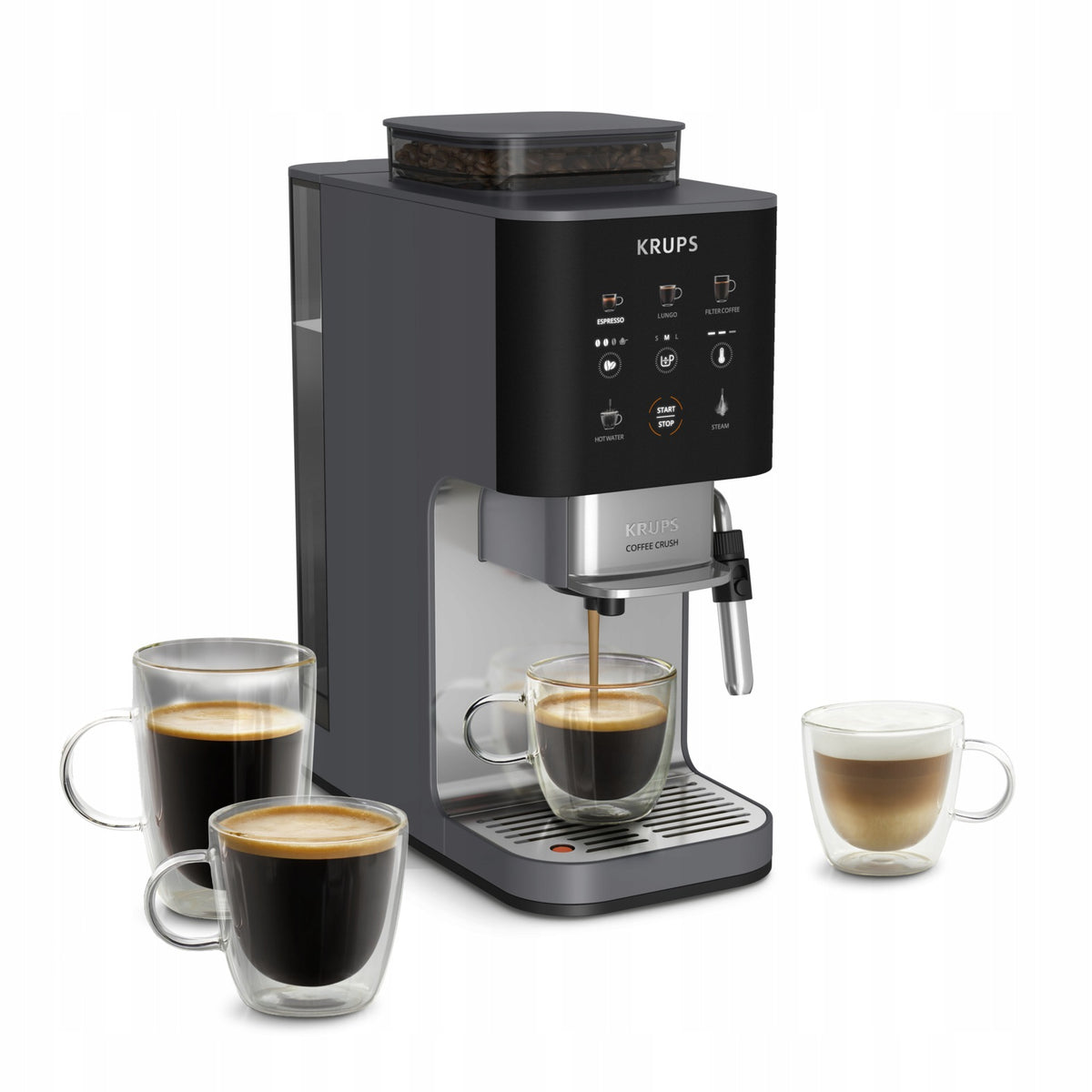 Pressure coffee maker KRUPS Coffee Crush flask with grinder grey Packaging status original