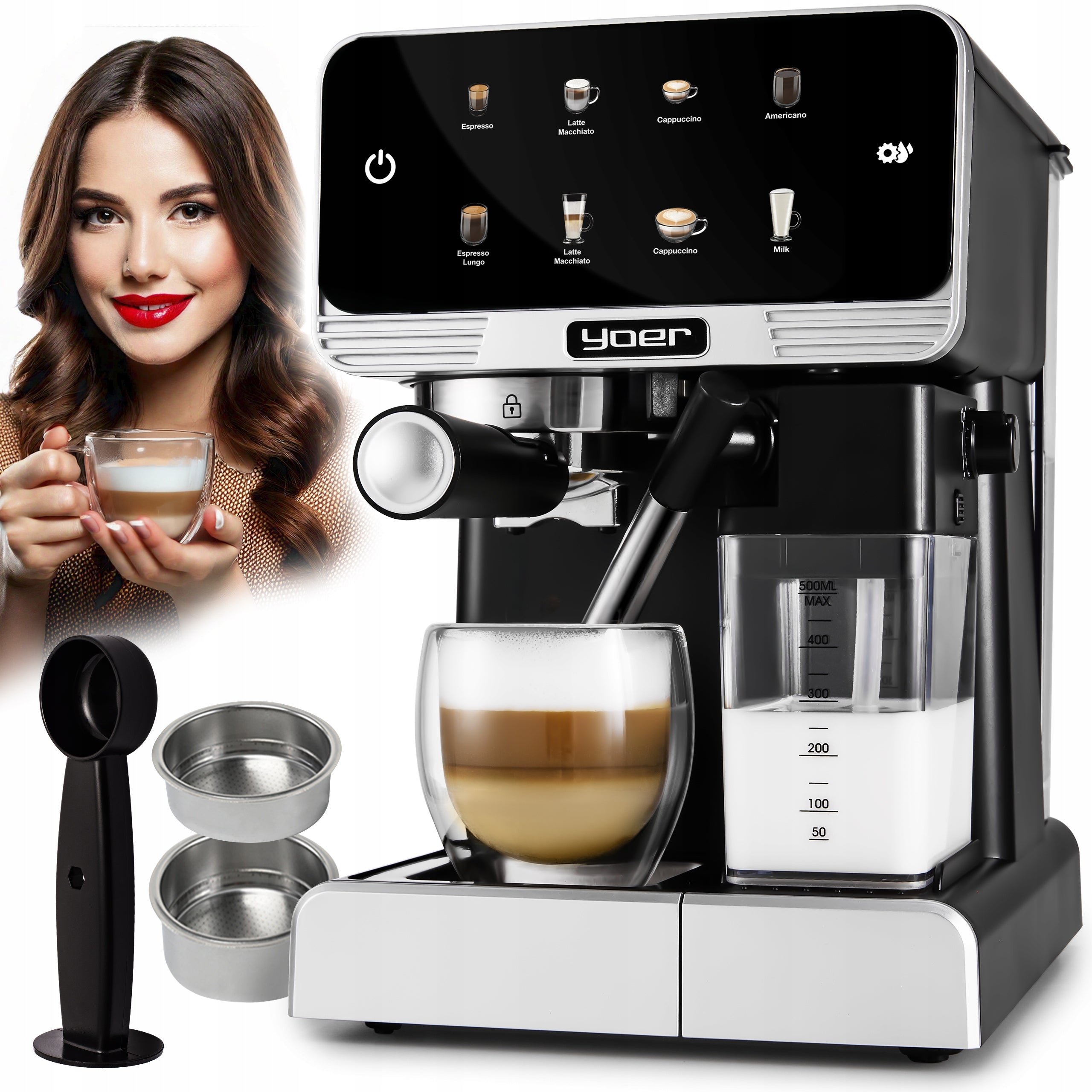 Pressure coffee maker Yoer +LED 20bar 1350W Automatic +THERMOBLOCK