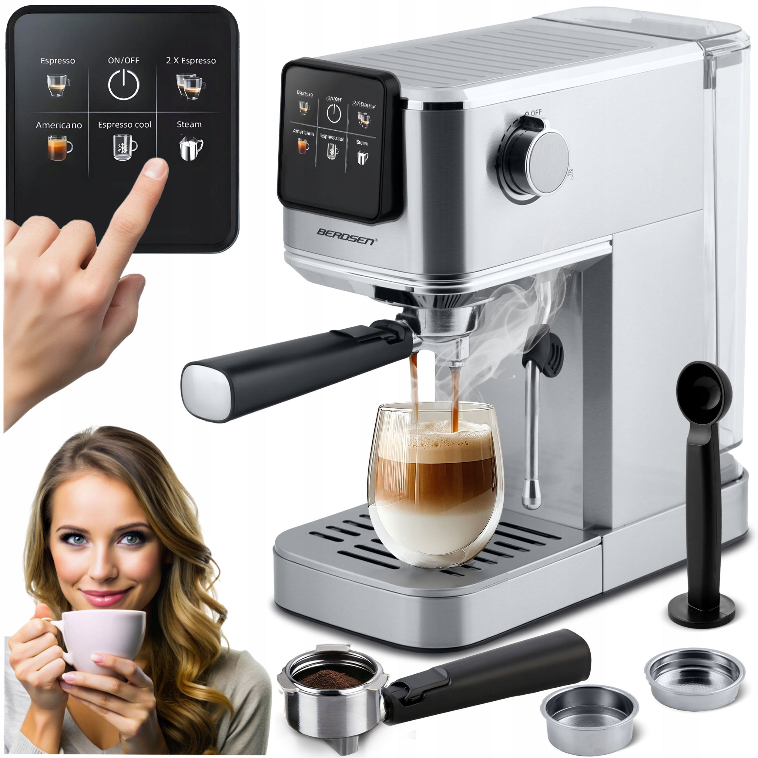 Pressure flask coffee maker with frother 20 bar Berdsen