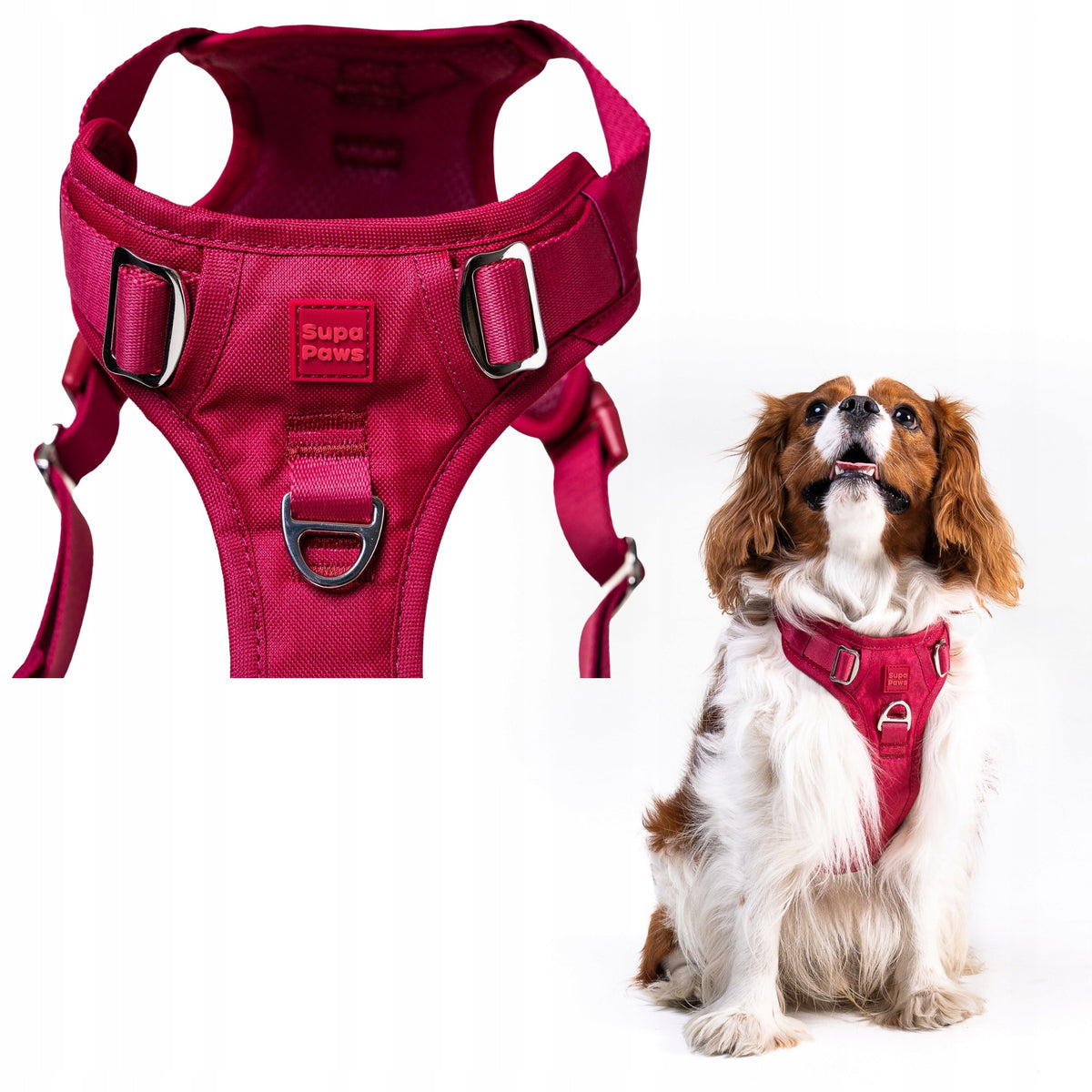 Pressure-free dog harness SUPA PAWS adjustable comfortable M pink