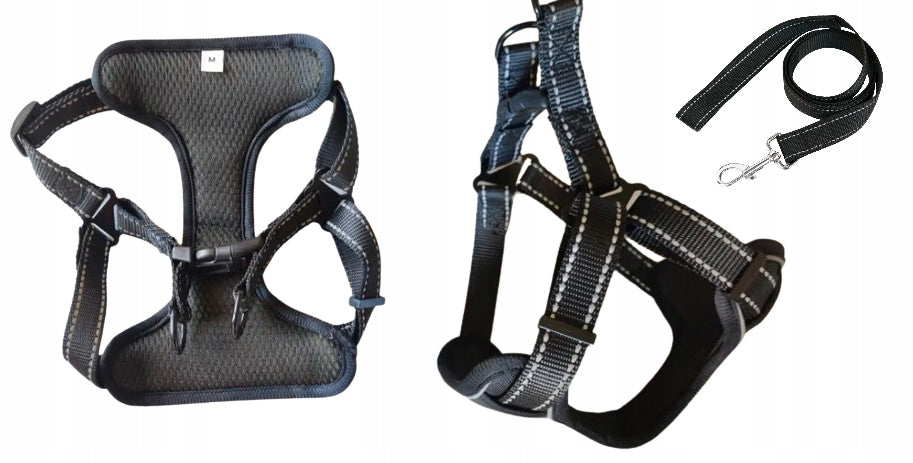 Pressure-free dog harness + leash size L reflective medium dog