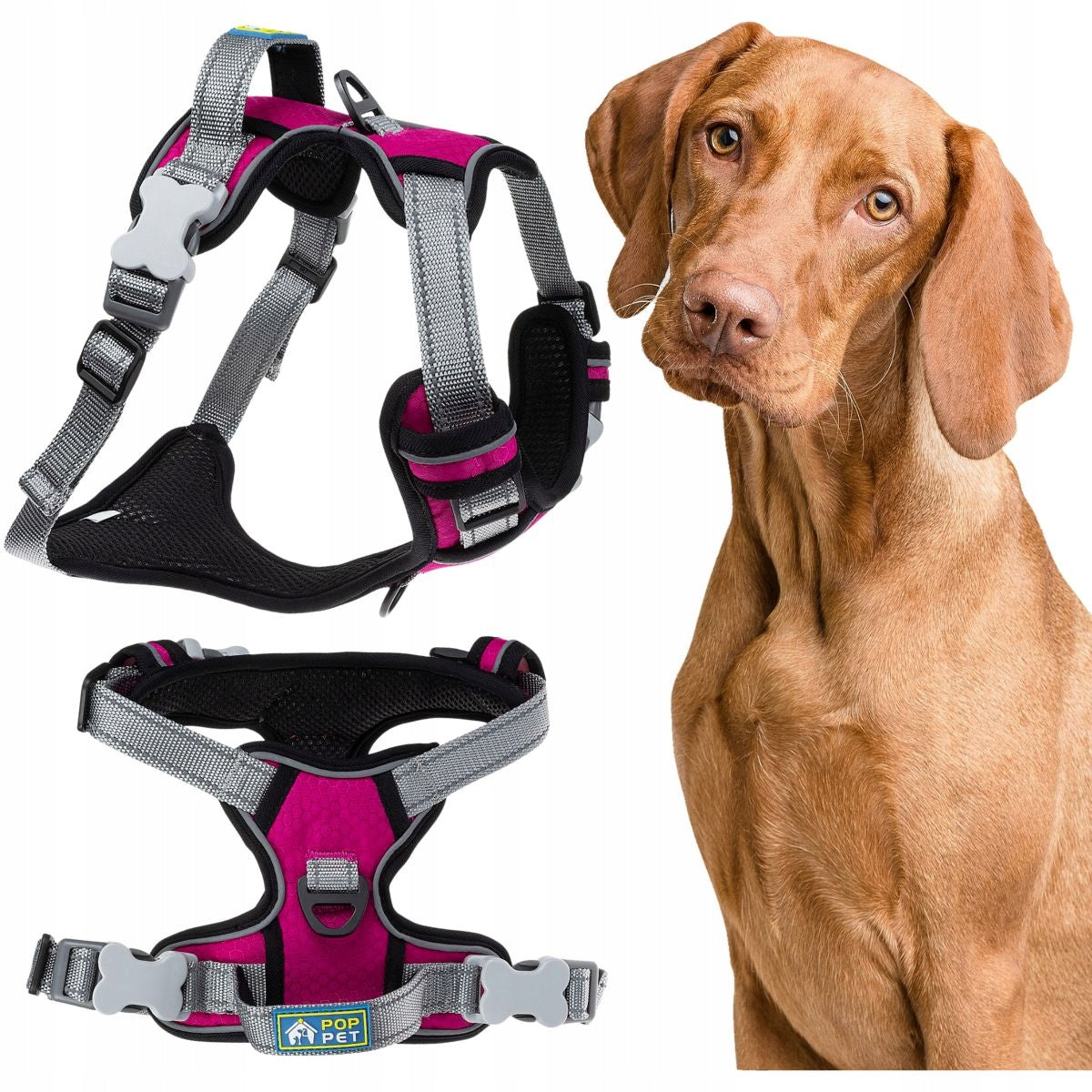 Pressure-free dog harness with handle type GUARD L PINK