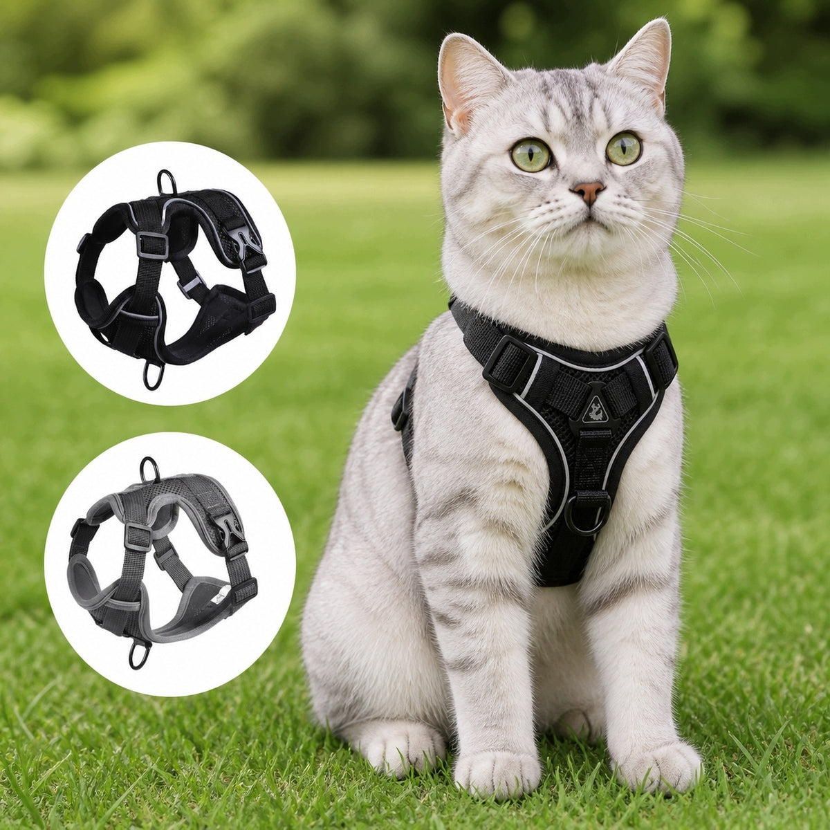 Pressure-free harness for cat strong reflective adjustable L grey Packaging status original