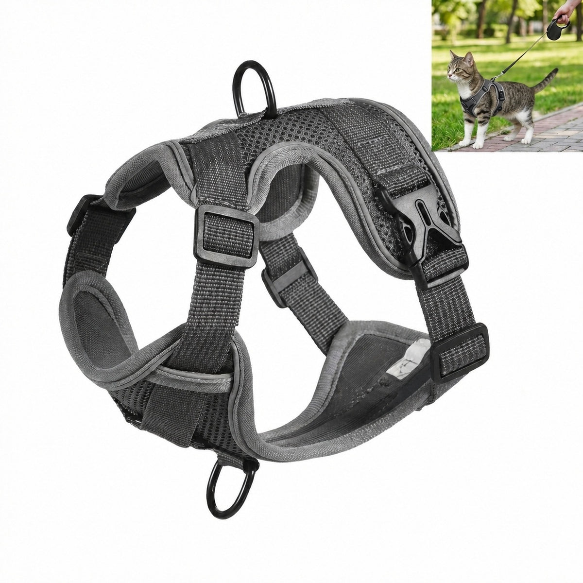 Pressure-free harness for cat strong reflective adjustable L grey