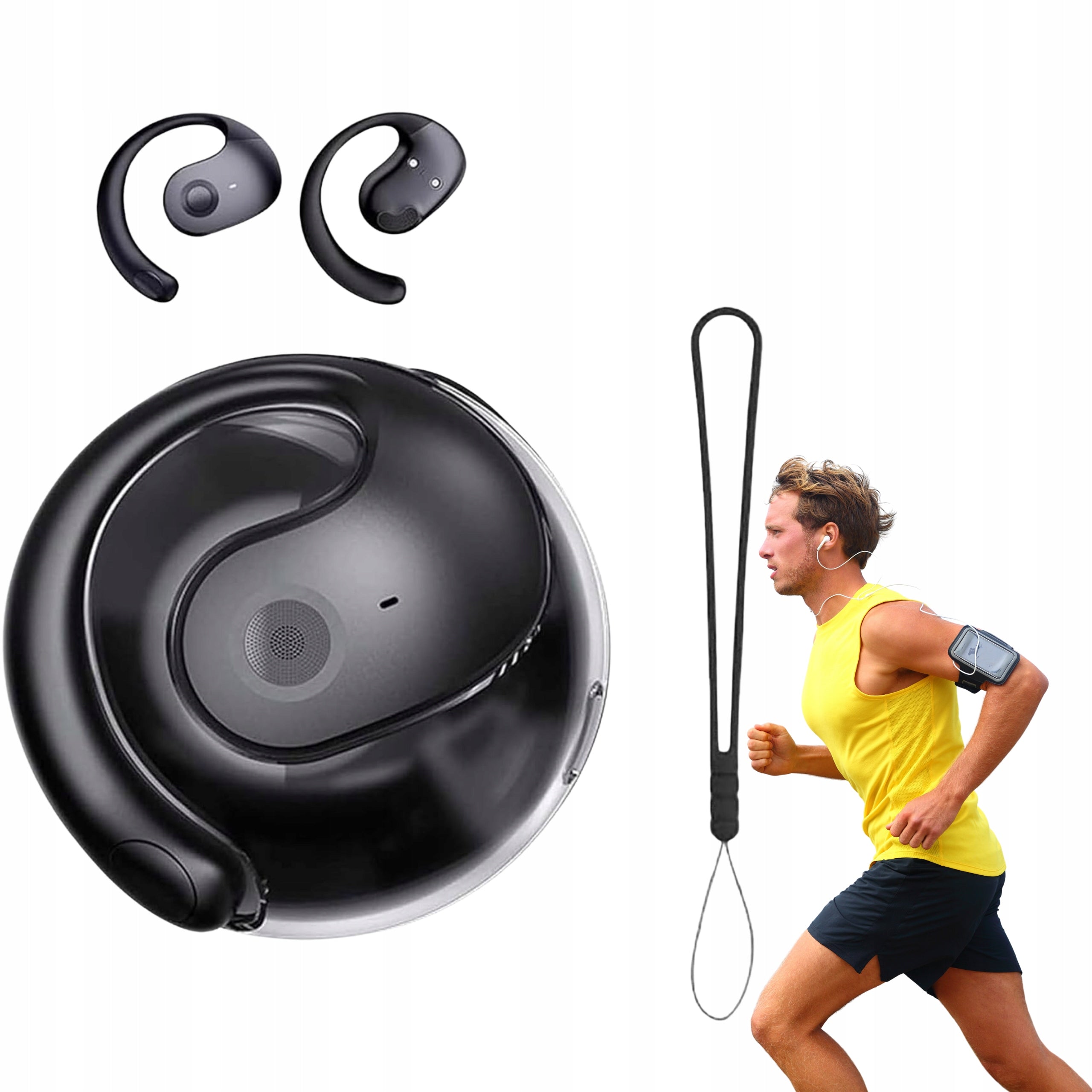 Pressure-free wireless behind-the-ear headphones with microphone for calls case charge