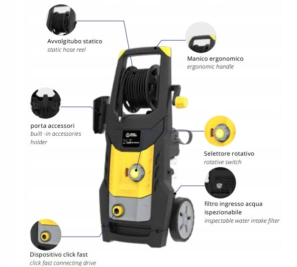 Pressure washer 150 bar 2LT Annovi Reverberi with hose drum and foamer Packaging status original