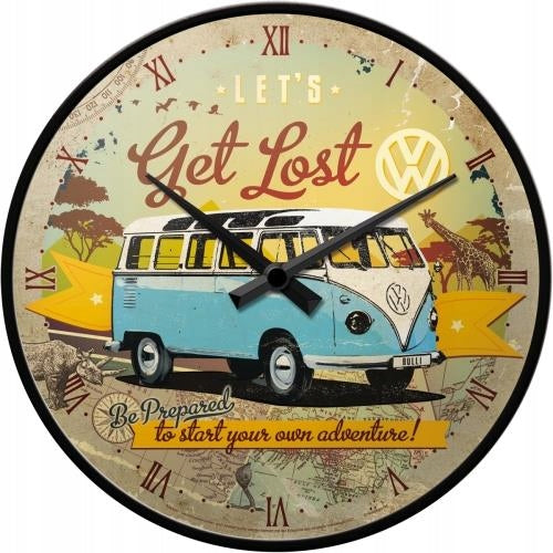 Nostalgische Kunst VW Bulli Lets get Lost Wanduhr 