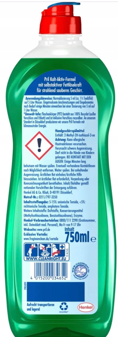 Pril Apfel GREEN APPLE AND LIME Dishwashing liquid 0,75 l GERMAN Brand Pril