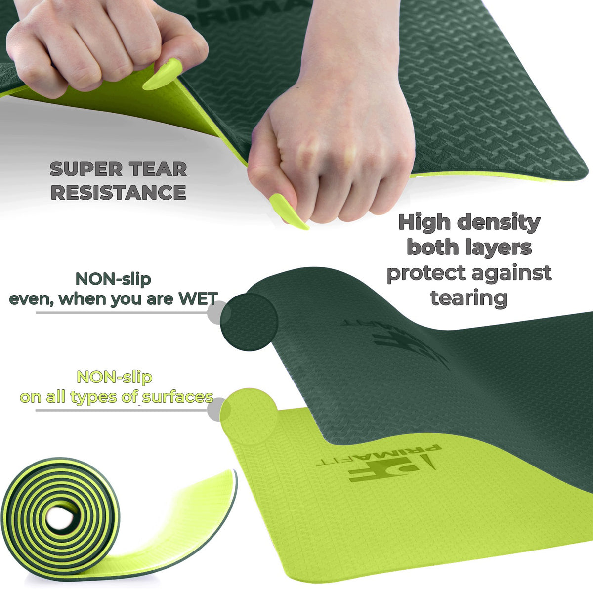 PrimaFIT Yoga TPE Mat for Training Fitness Exercises Non-Slip - Green Packaging status original