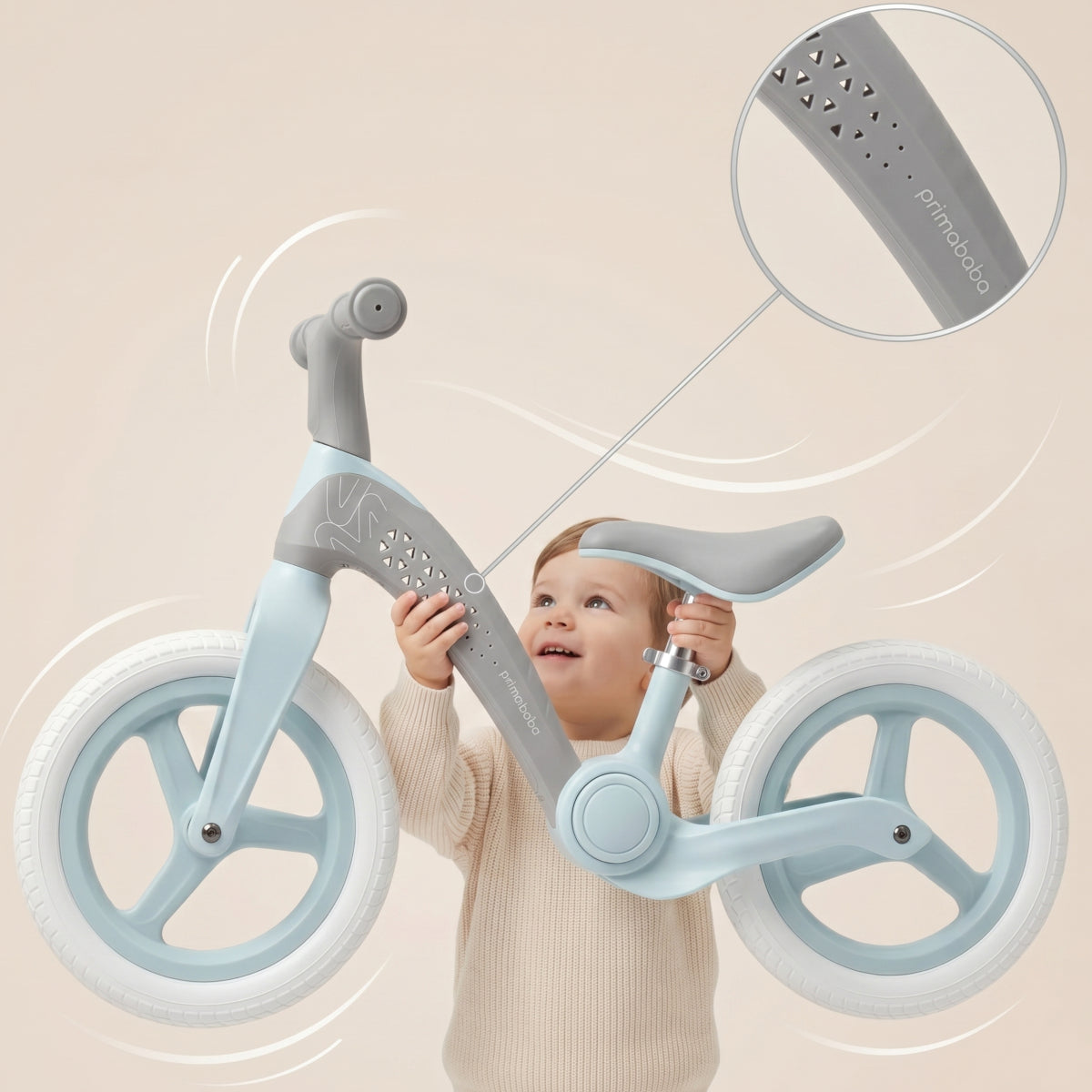 Primabobo Folding balance bike NEO 2+ years LED adjustable GREY + TURQUOISE Kid's age 2＋ years