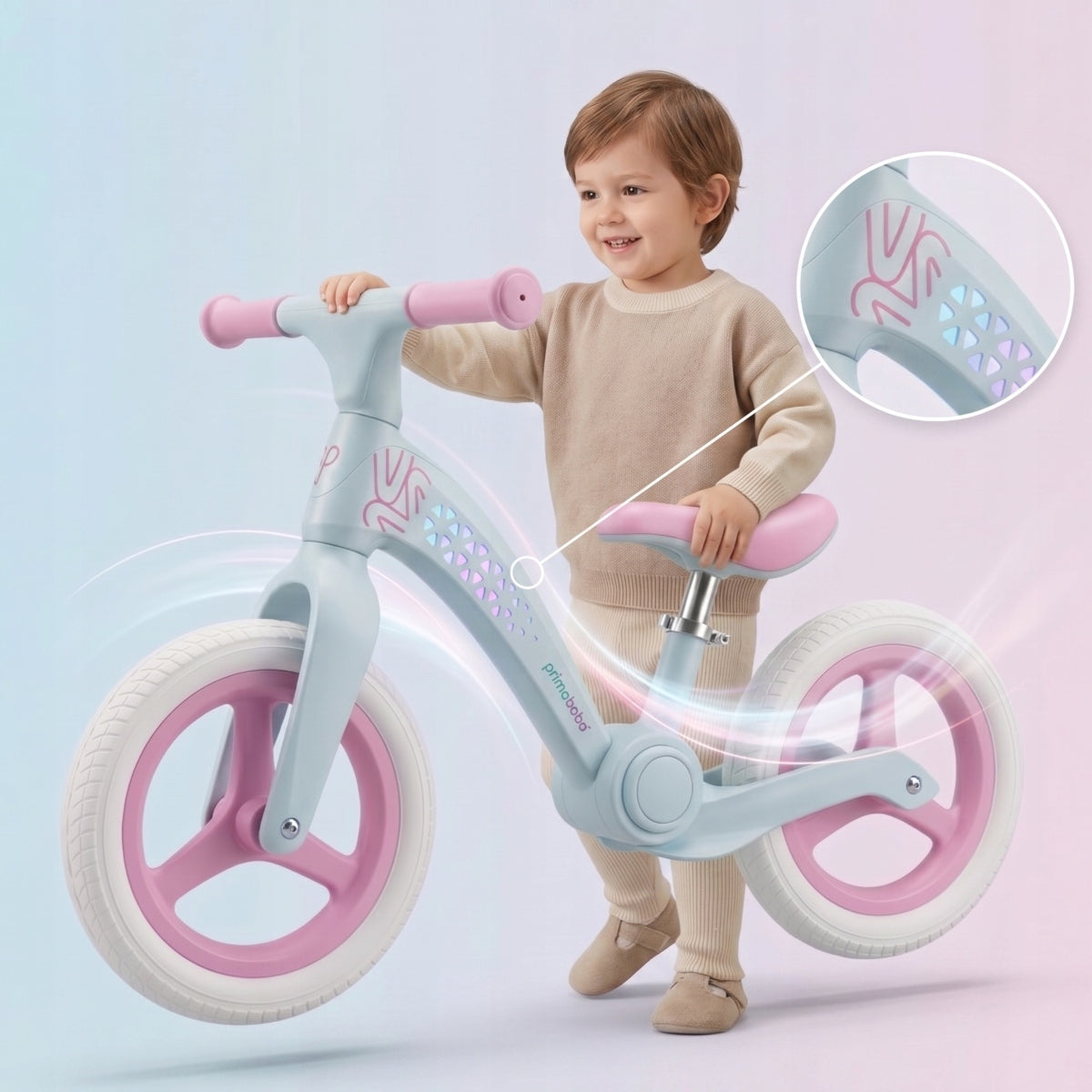 Primabobo Folding balance bike NEO 2+years LED adjustable PINK + TURQUOISE Kid's age 2＋ years