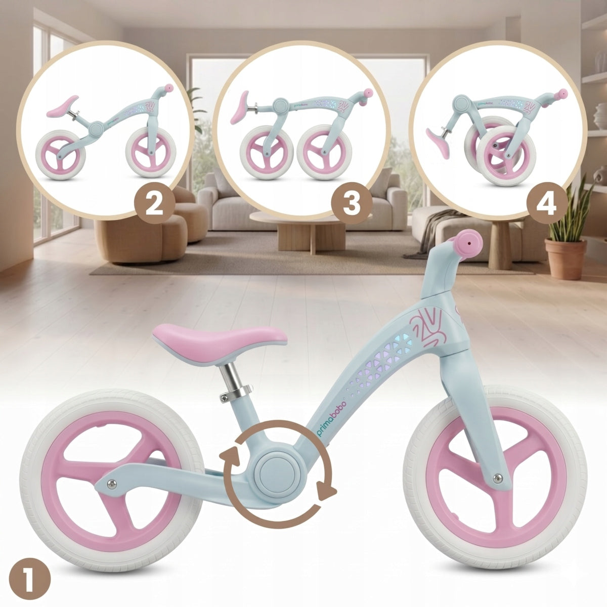 Primabobo Folding balance bike NEO 2+years LED adjustable PINK + TURQUOISE Manufacturer code NEOBIKE_CBM9_M