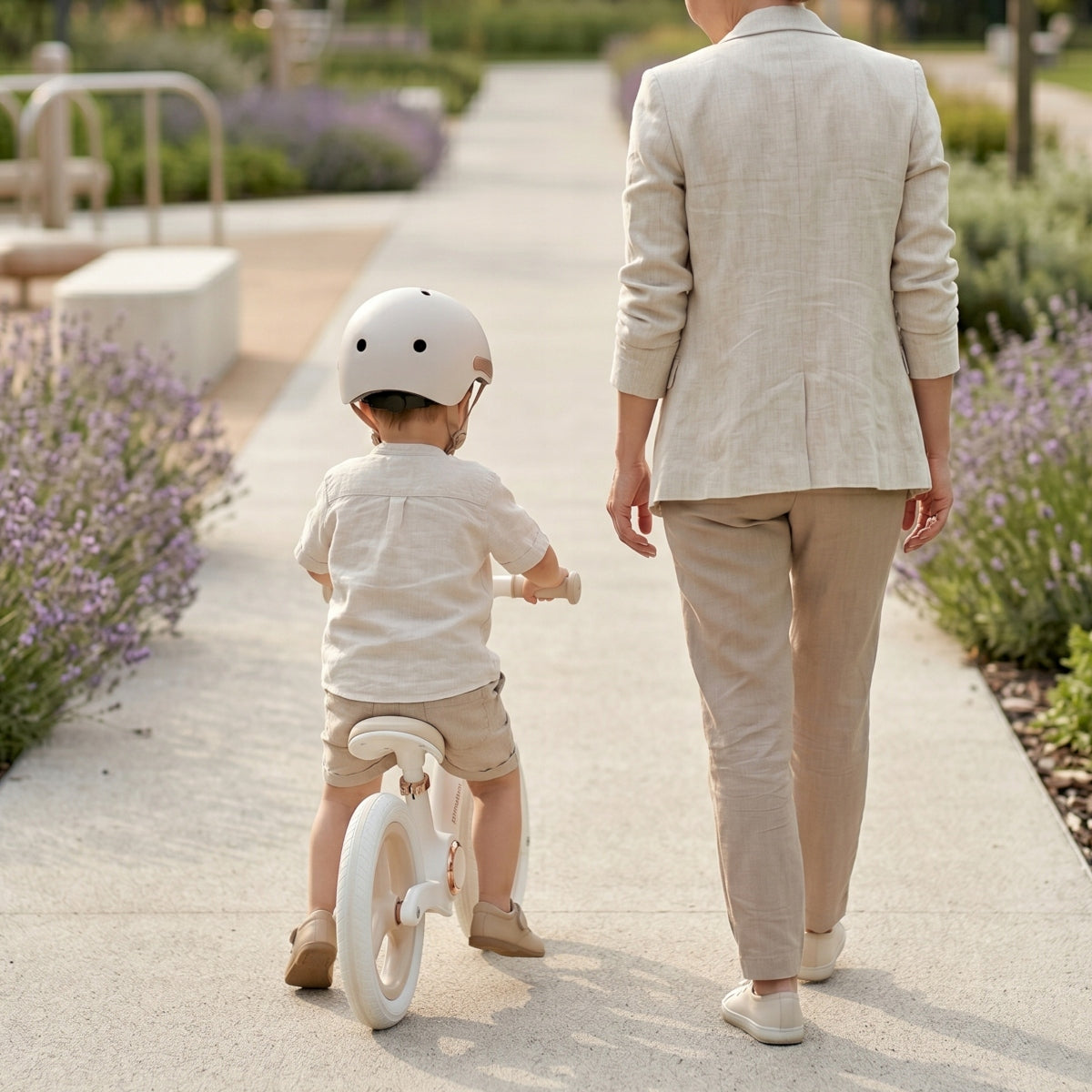 Primabobo NEO folding balance bike from 2 years LED adjustable light BEIGE Color beige white