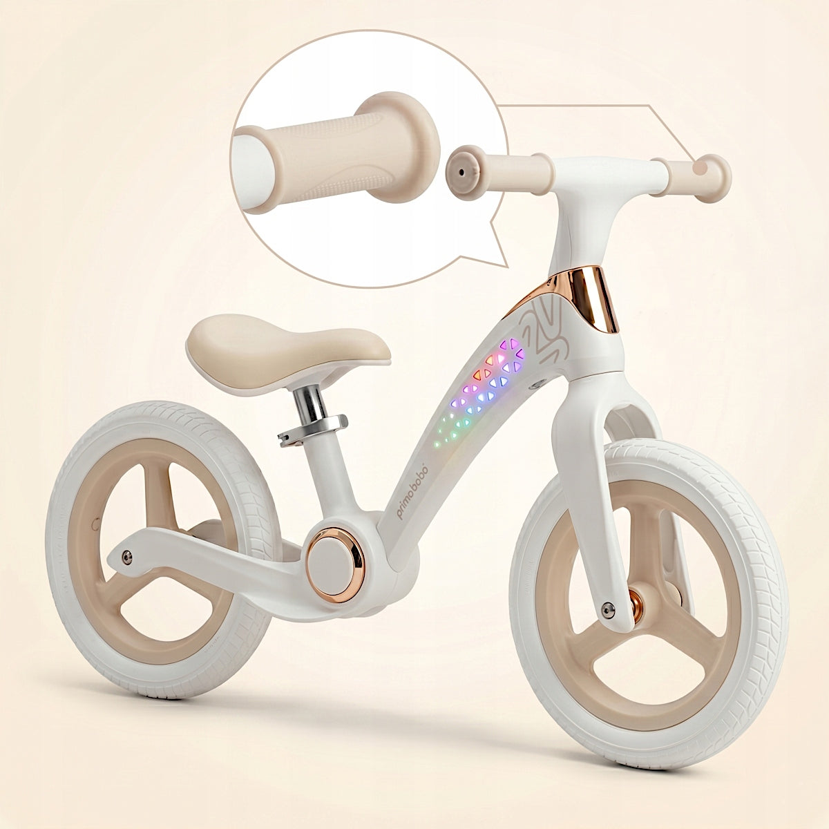 Primabobo NEO folding balance bike from 2 years LED adjustable light BEIGE Kid's age 2＋ years