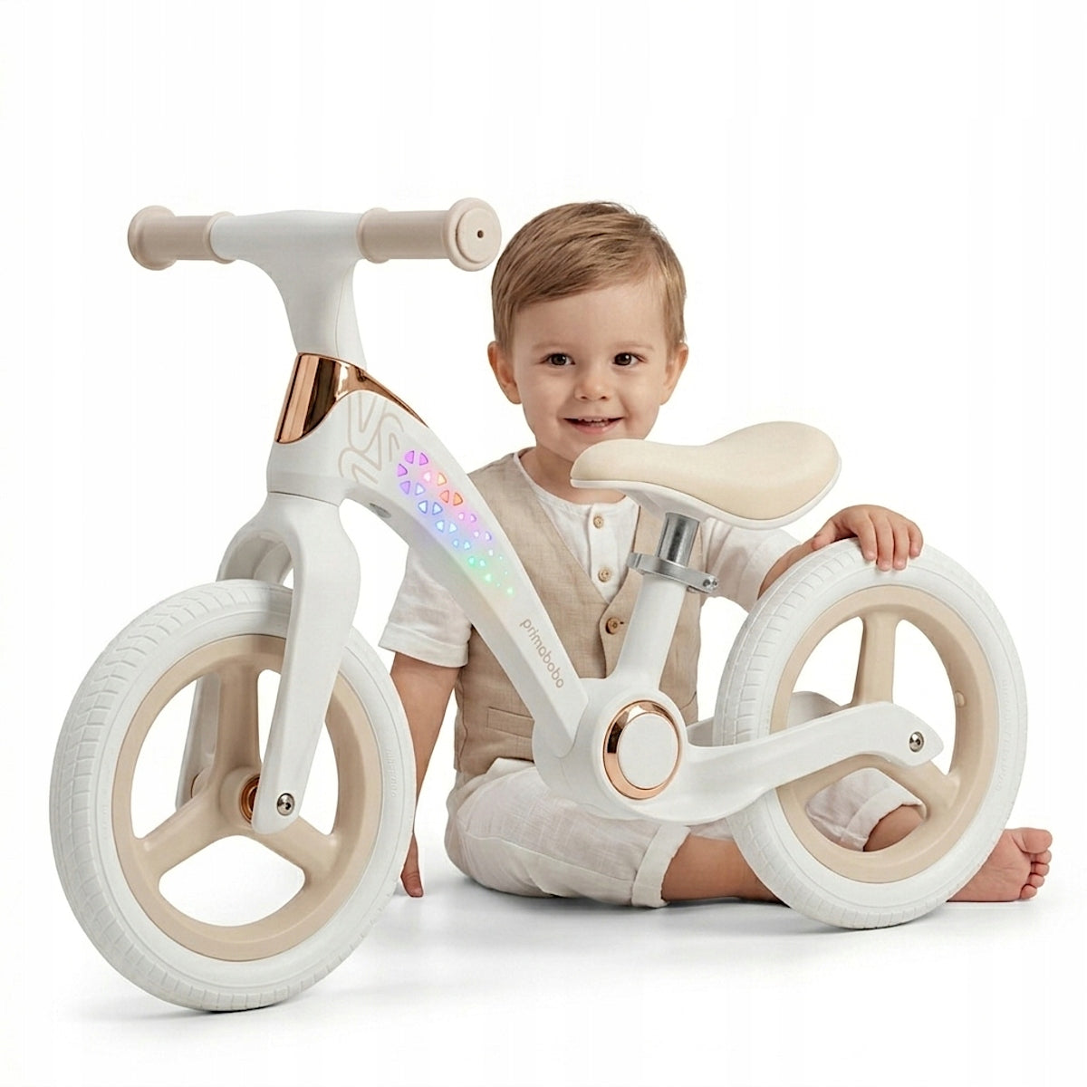 Primabobo NEO folding balance bike from 2 years LED adjustable light BEIGE
