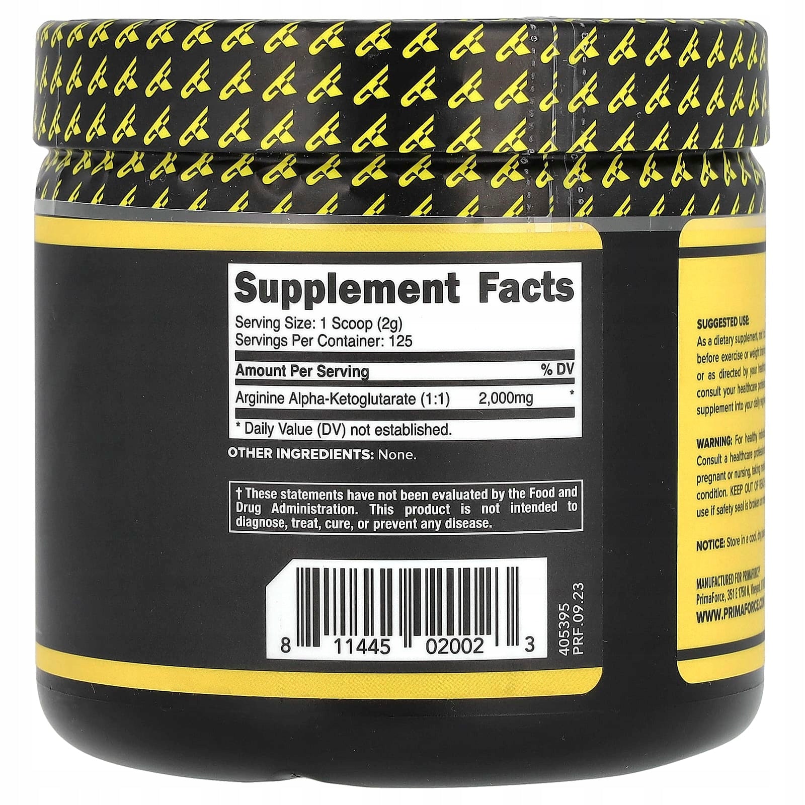 Primaforce, Arginine AKG, tasteless, 250 g Expiration date at least 3 months from the date of purchase