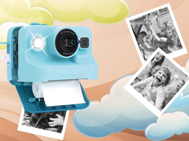 Print Instant Camera + 32GB Card + ROLLS BLUE Packaging status original