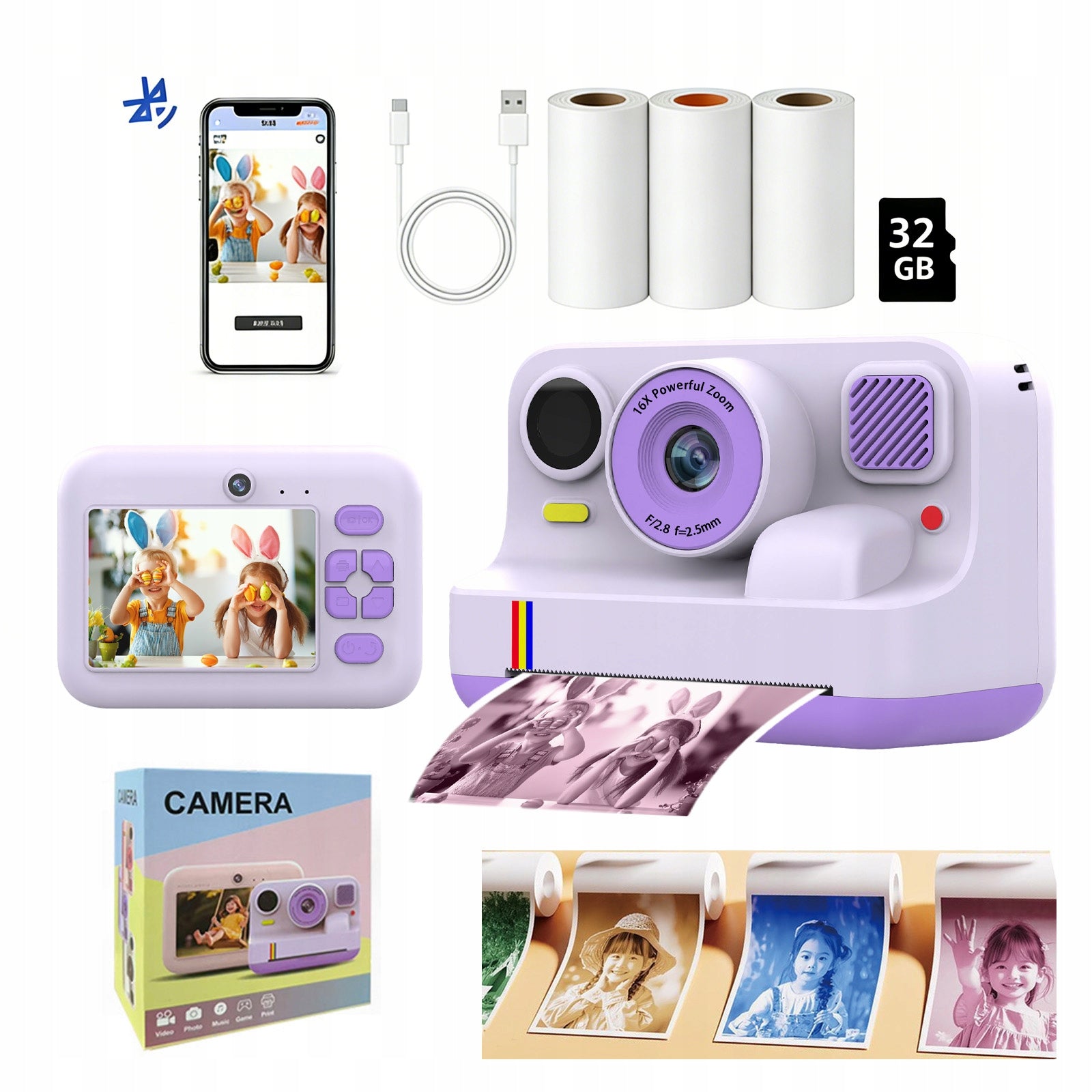 Print Instant Camera mini printer K12Pro +32GB memory card 3 rolls of paper