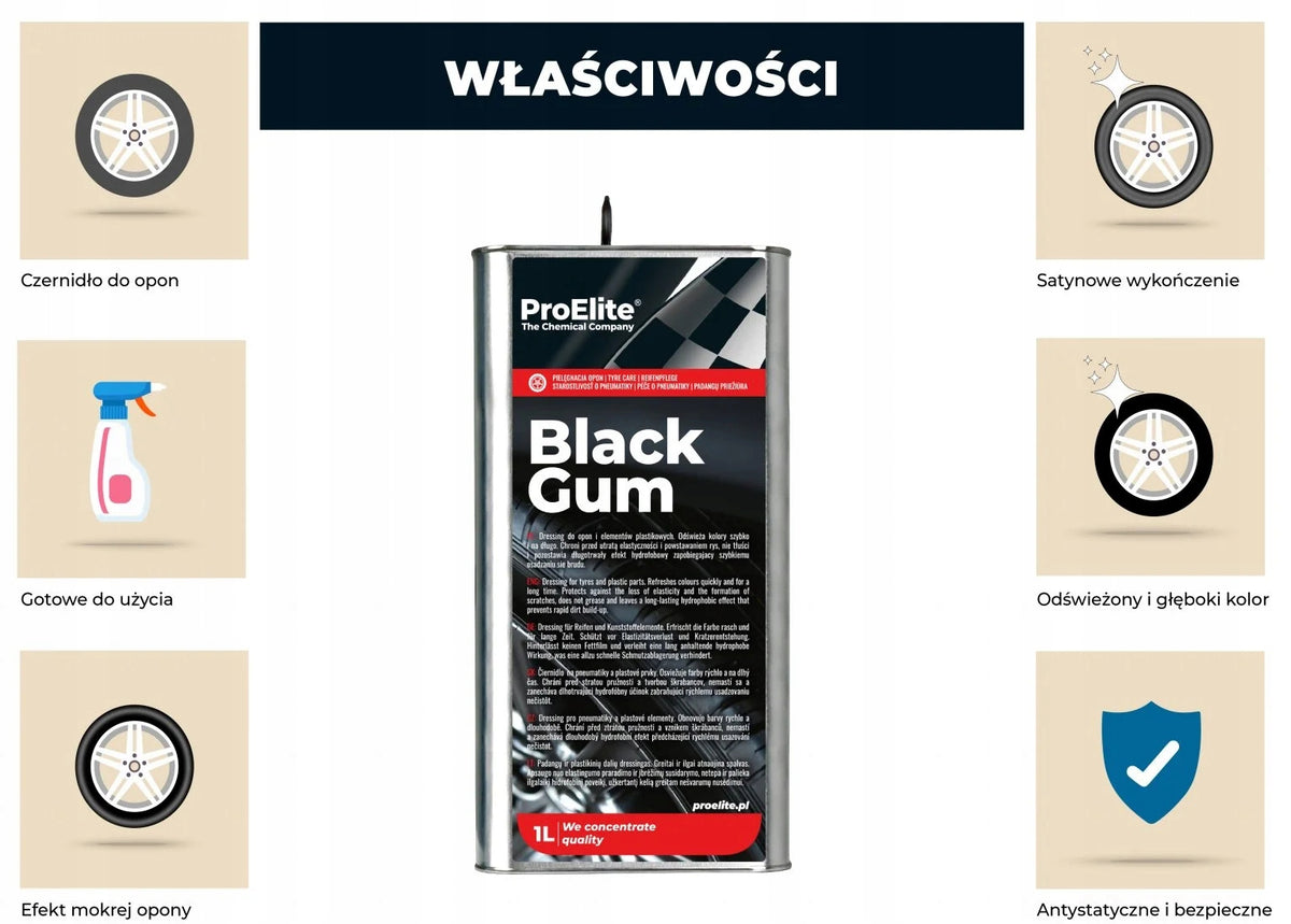 ProElite Black Gum 250ml Tire Black for Tyres Dressing Shines + Sponge Volume on sale 250 ml