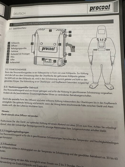 Procool BG10CSA Personal Air Conditioner Under Suit Manufacturer code BG10CSA