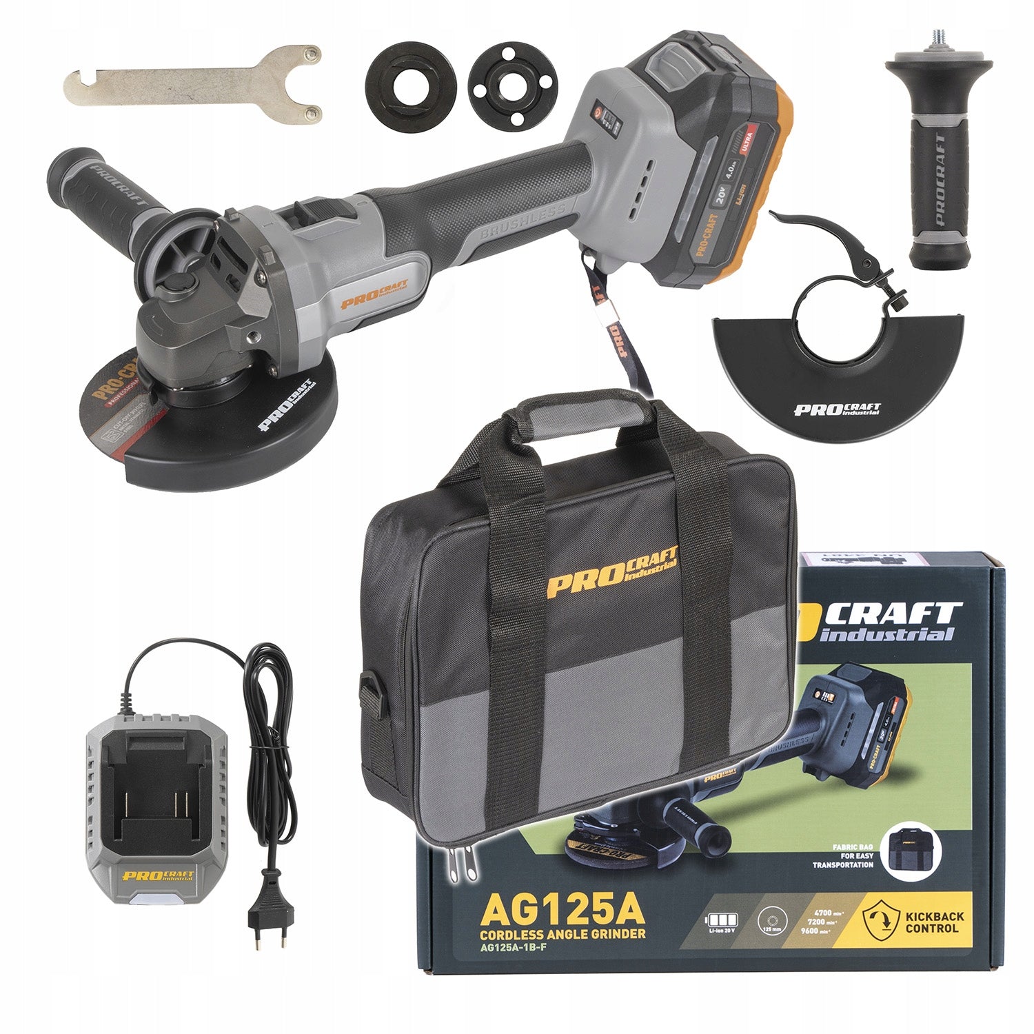 Procraft Industrial AG125A-1B-F Cordless Angle Grinder
