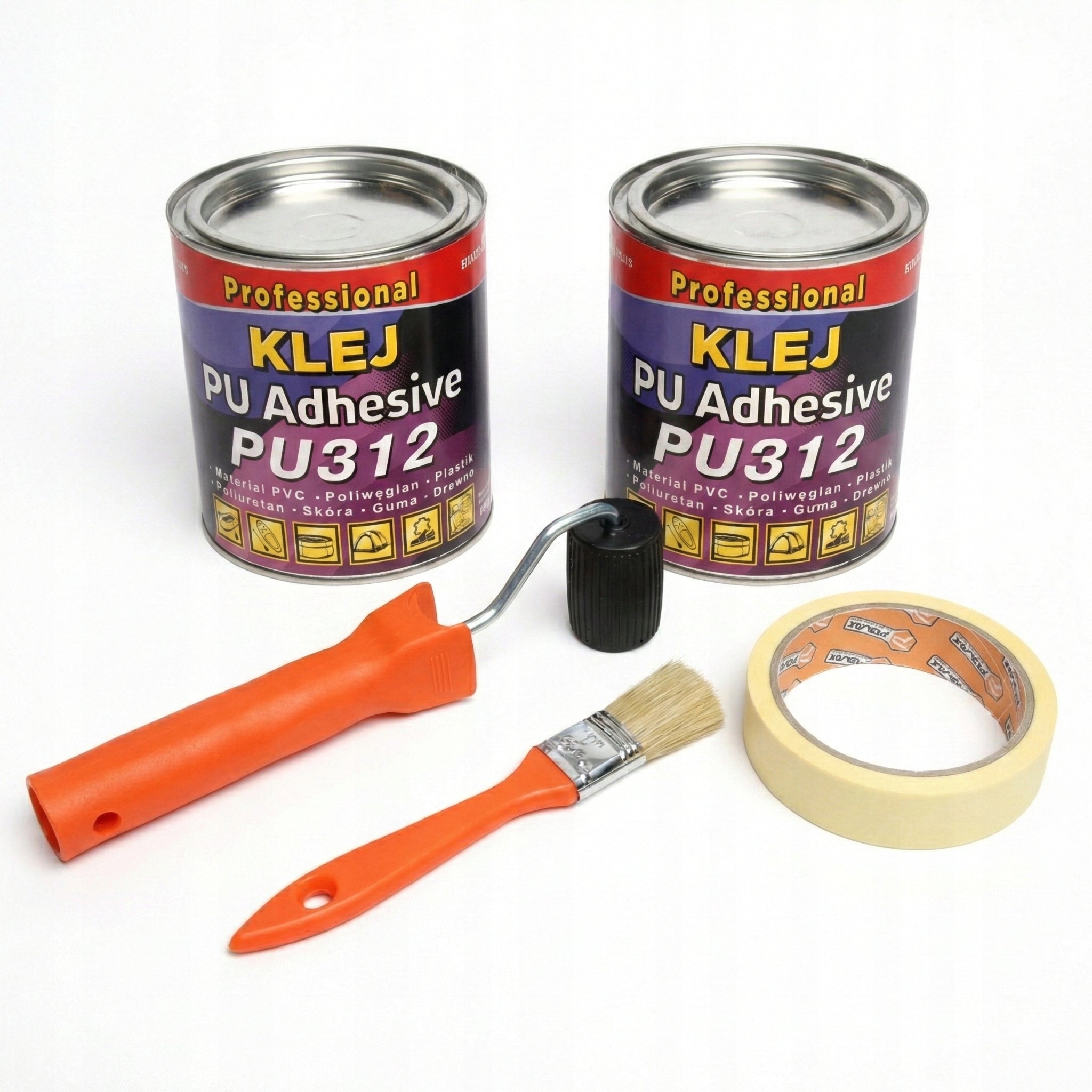 Professional Adhesive for PVC PONTOON PU312 600 g x 2 cans +roll +brush +tape