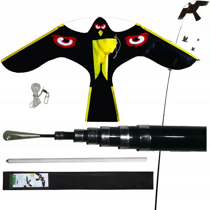 Professional BIRD REPELLENT STARLINGS falcon KITE + FLAGPOLE 6m Batteries included no