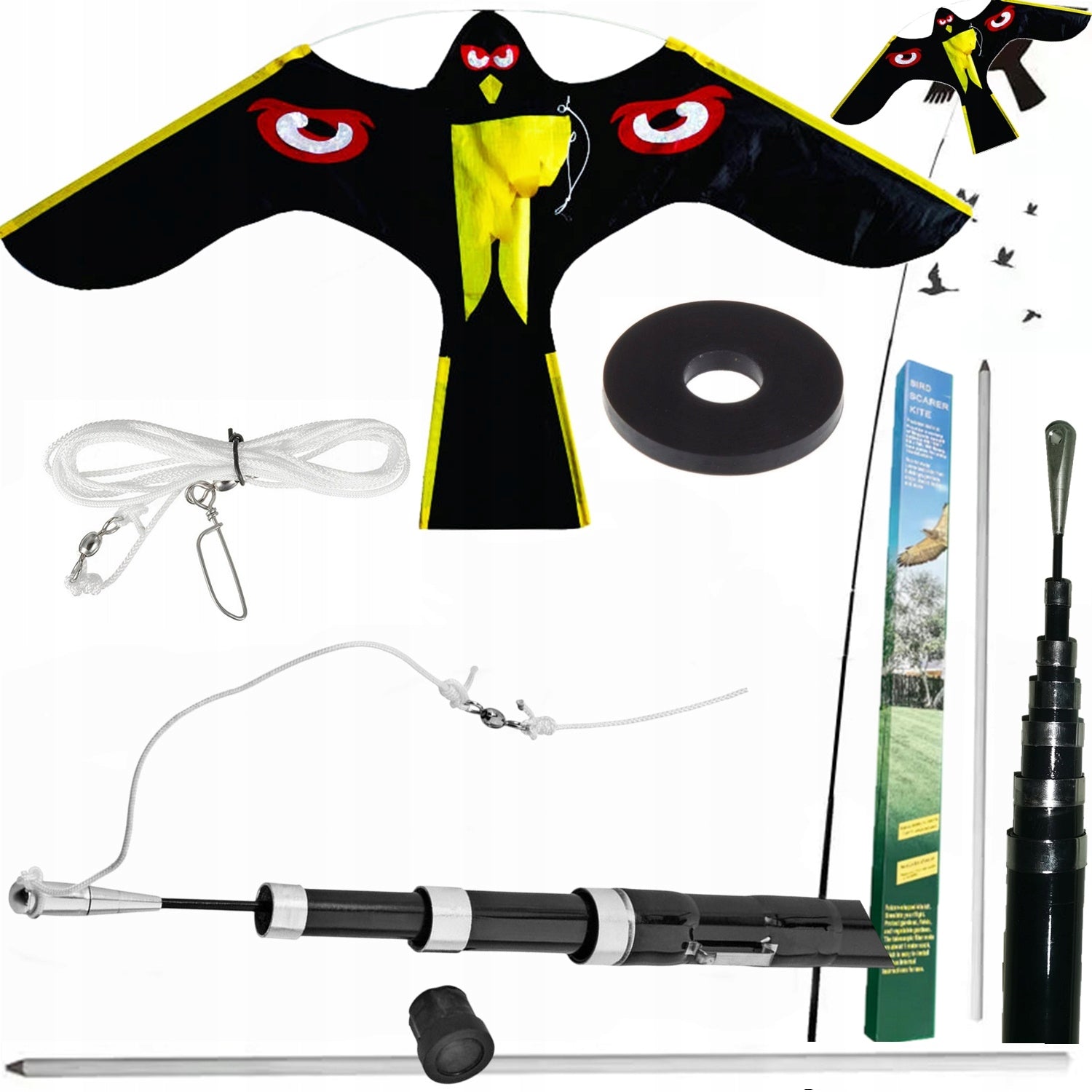 Professional BIRD REPELLENT STARLINGS falcon KITE + FLAGPOLE 6m Packaging status original