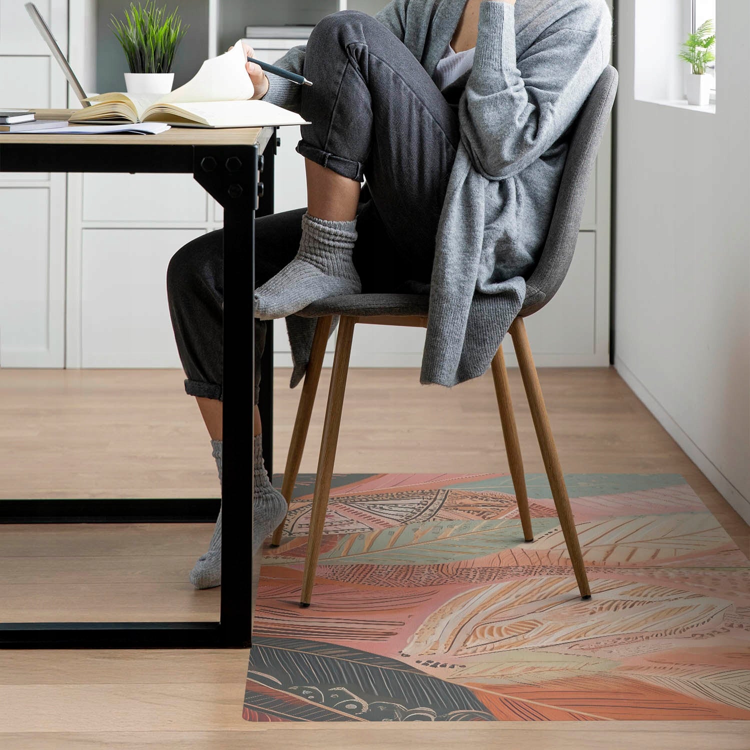 Professional Chair Mat Desk Chair Leaves in Abstraction 140x100 Color multicolor