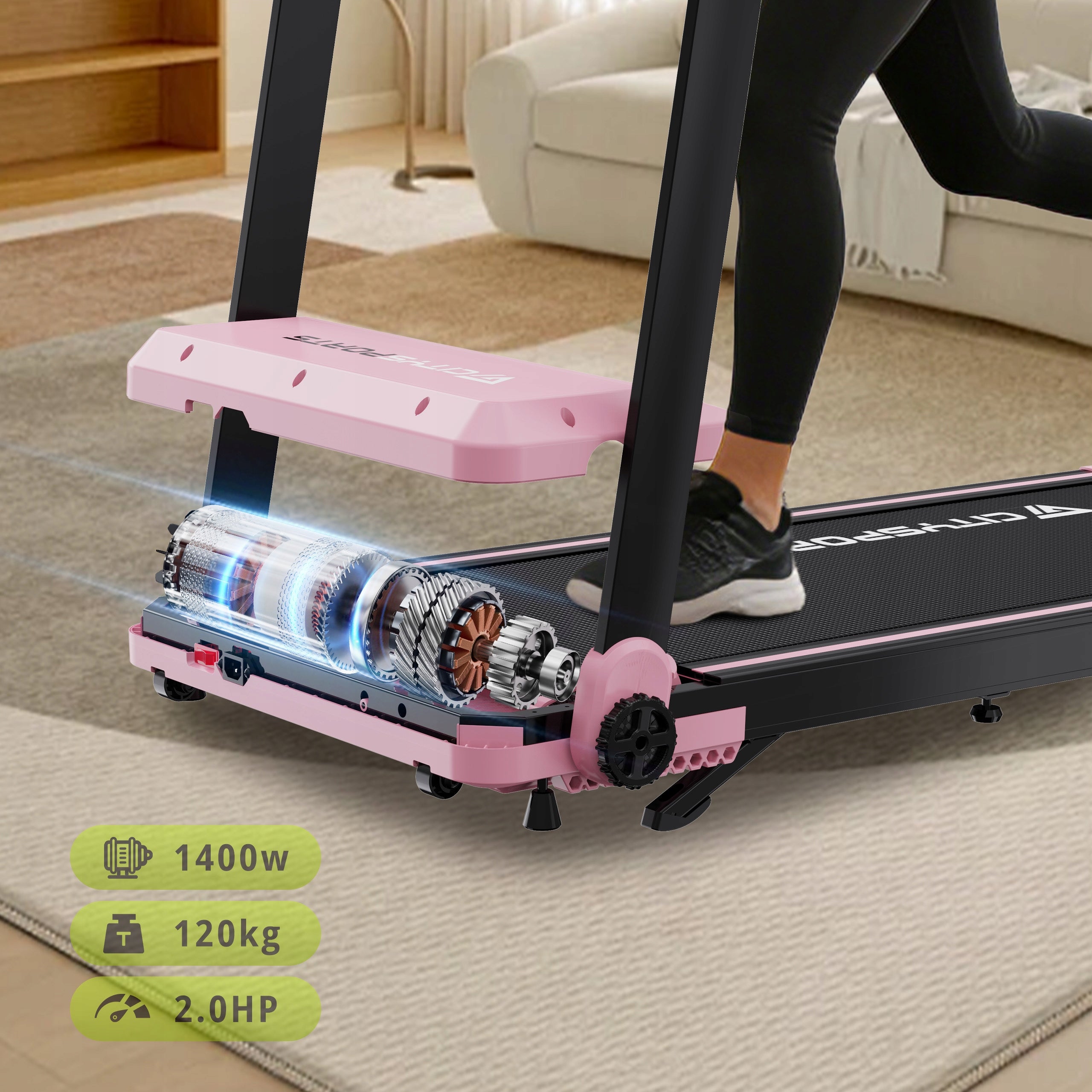 Professional Folding Home Treadmill Electric Exercise Pink 12KM App/BT Tilt Brand CITYSPORTS PRO