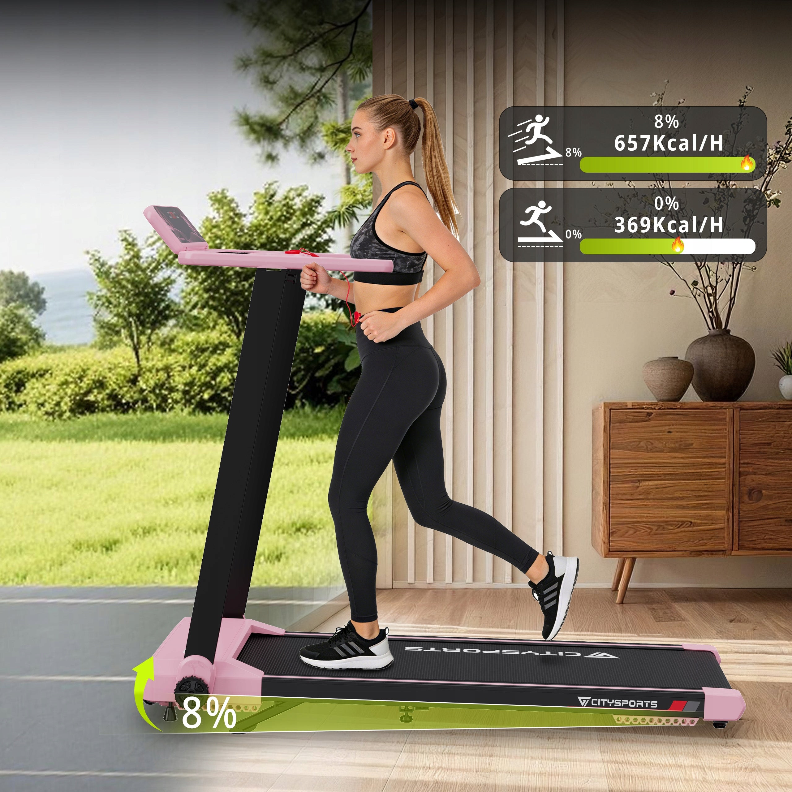 Professional Folding Home Treadmill Electric Exercise Pink 12KM App/BT Tilt Packaging status original