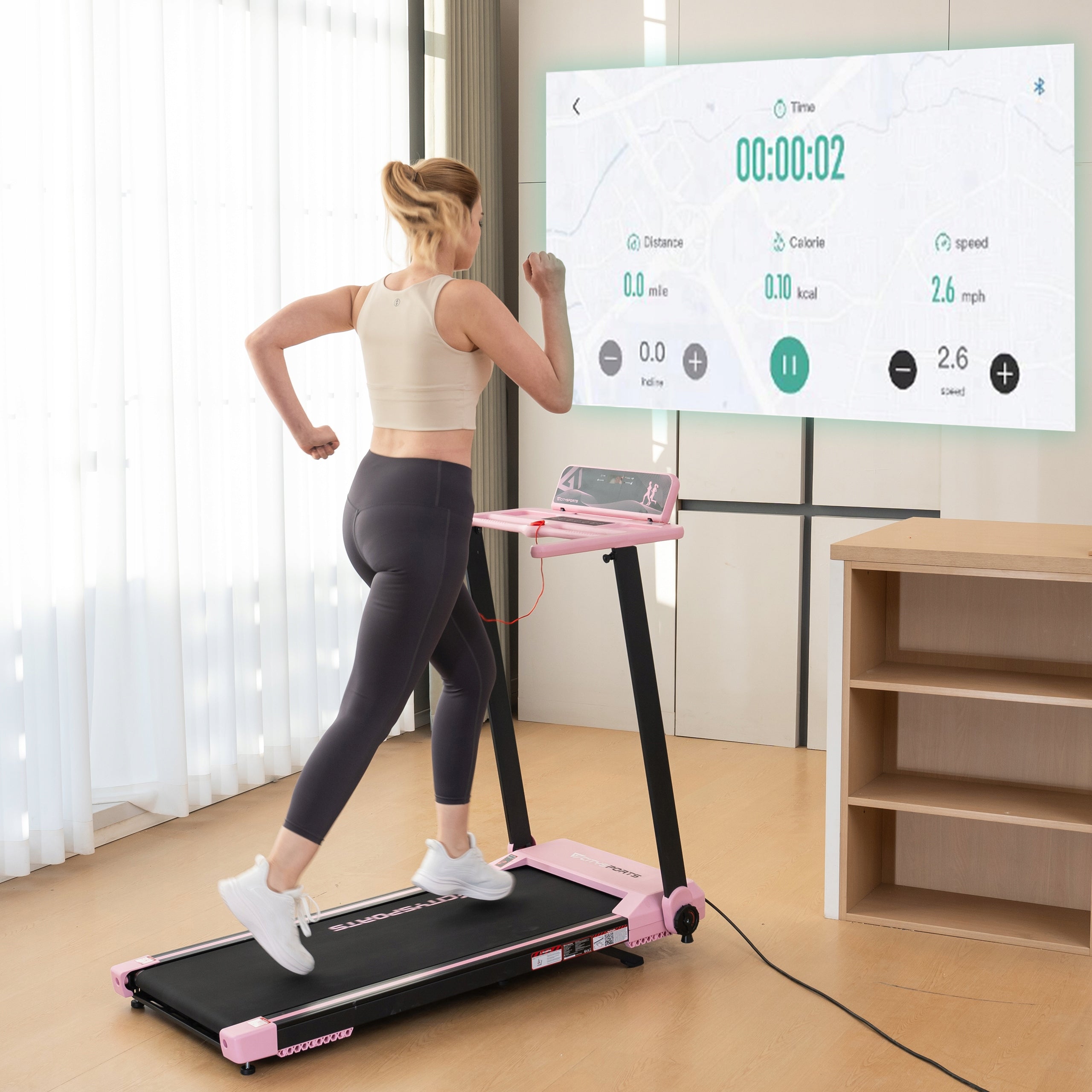 Professional Folding Treadmill Home Electric Exercise Pink Tilt 12KM App/BT Manufacturer code FANPAO