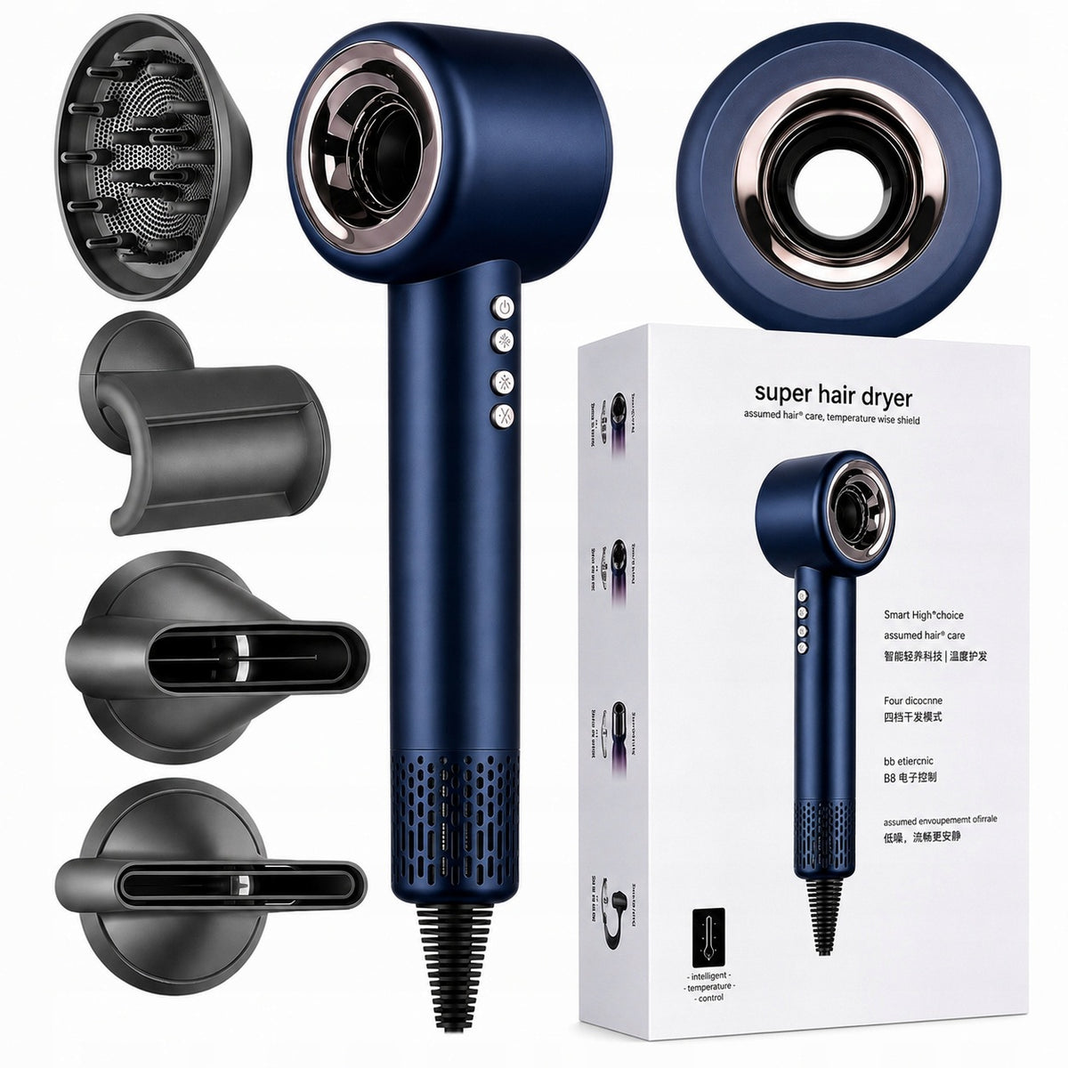 Professional Hair Dryer with Ionization 1600W 4 Tips Cold Air