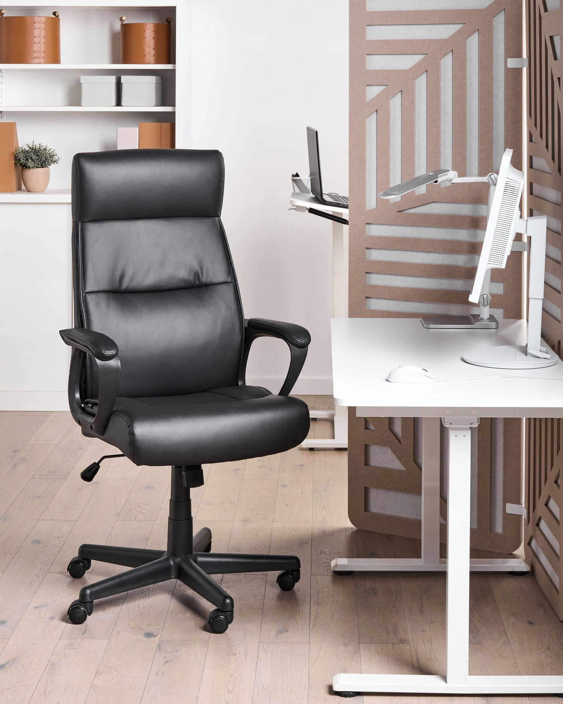 Professional Office Chair Adjustable Faux Leather Black Packaging status original