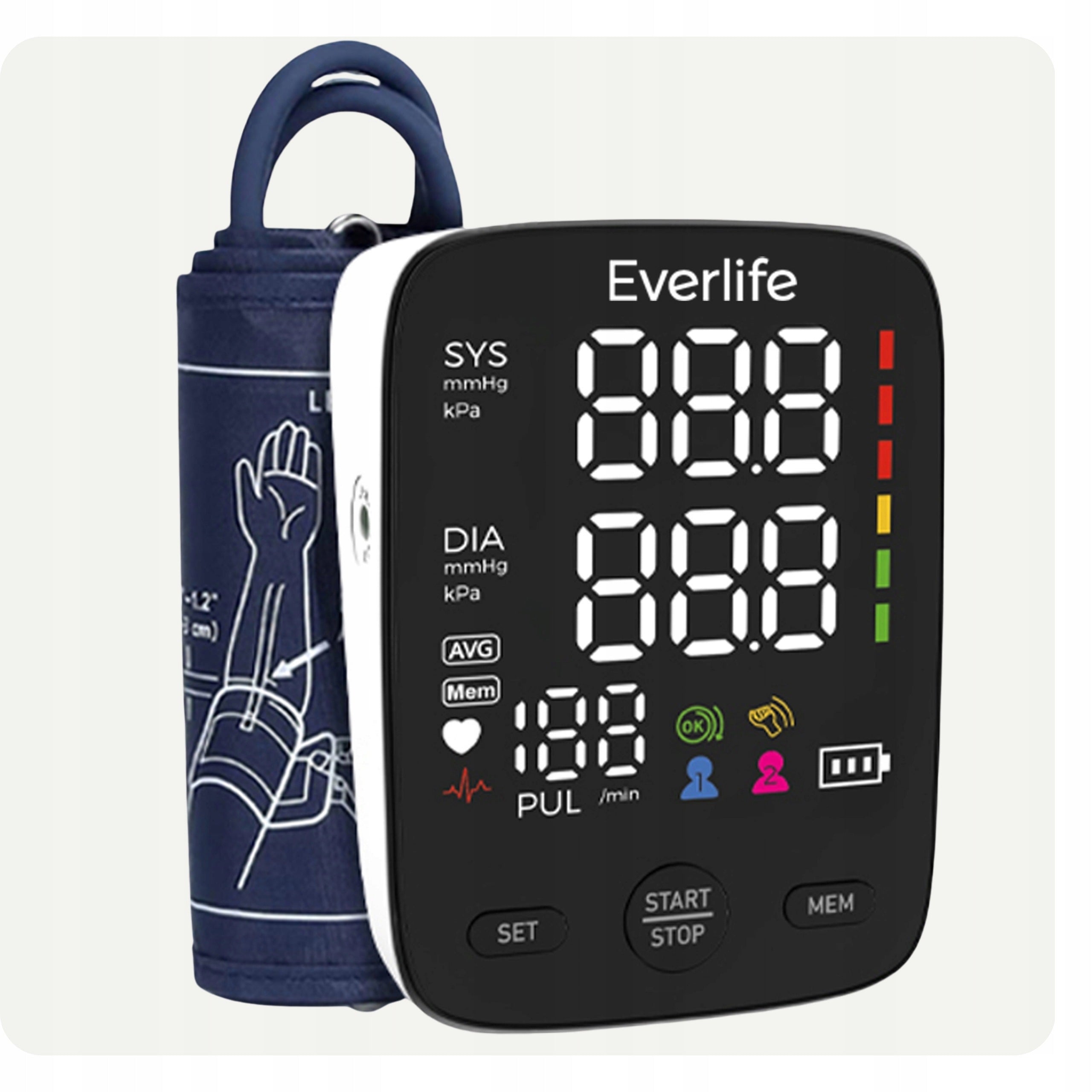 Professional Shoulder Blood Pressure Monitor EVERLIFE Medical LCD Memory 2x120 Medical device yes