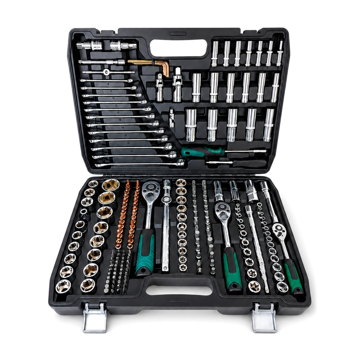Professional Tool Set 216 Elements CR-V Rattle 72 Teeth Suitcase Manufacturer code Zestaw Narzędzi Kluczy Bitów Grzechotka 216