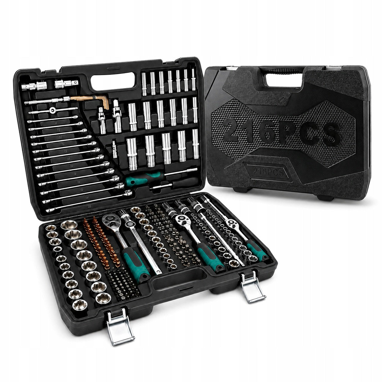 Professional Tool Set 216 Elements CR-V Rattle 72 Teeth Suitcase