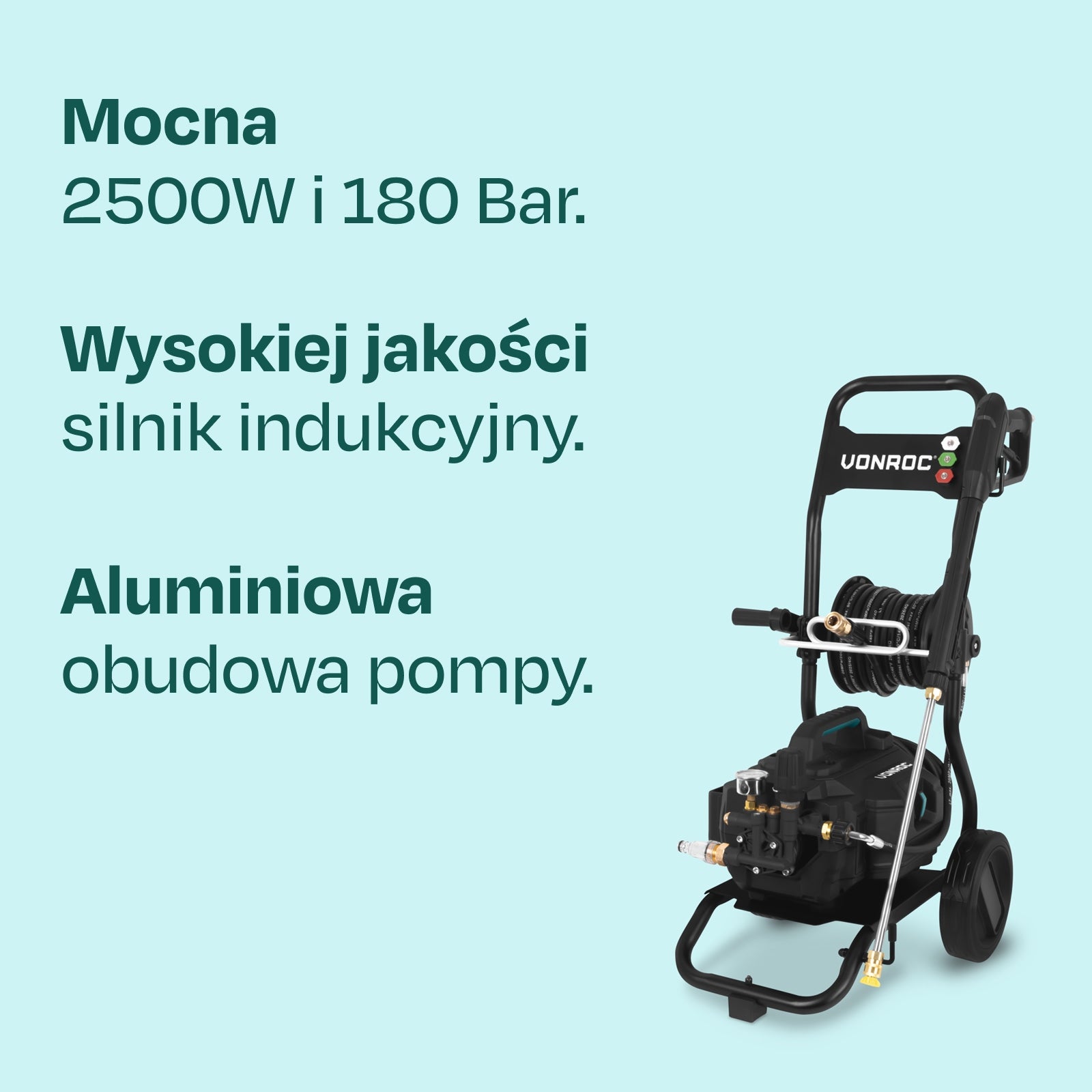 Professional pressure washer VONROC V25-3 PRO | 2500W 180bar + accessories Manufacturer code PW515AC